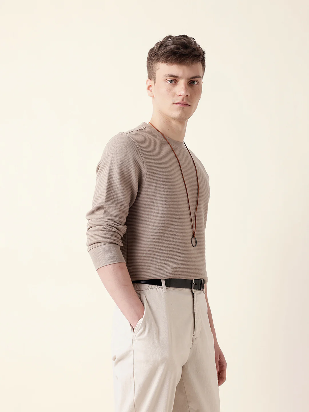 Men Brown Full Sleeve Regular T-Shirt - Image 5