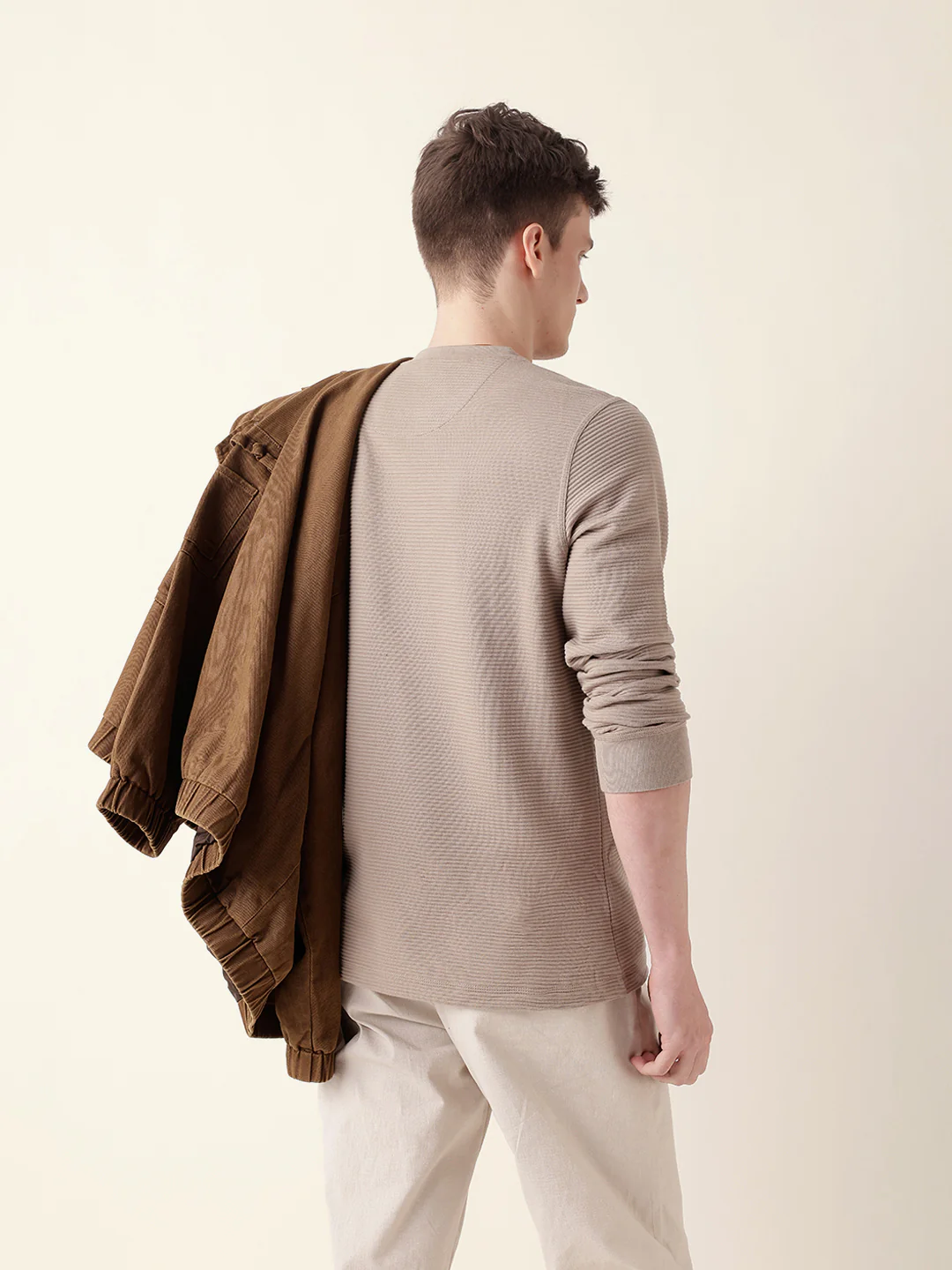 Men Brown Full Sleeve Regular T-Shirt - Image 8