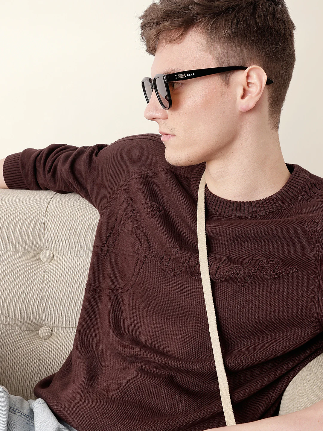 Men Brown Full Sleeve Relax T-Shirt - Image 2