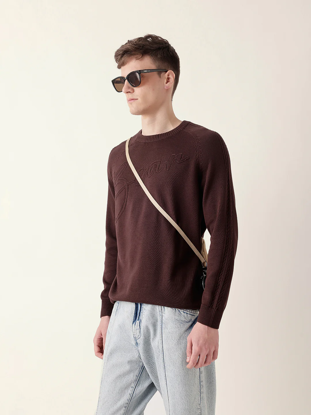 Men Brown Full Sleeve Relax T-Shirt - Image 3