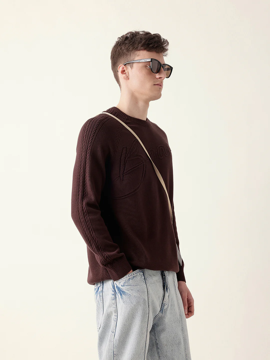 Men Brown Full Sleeve Relax T-Shirt - Image 4