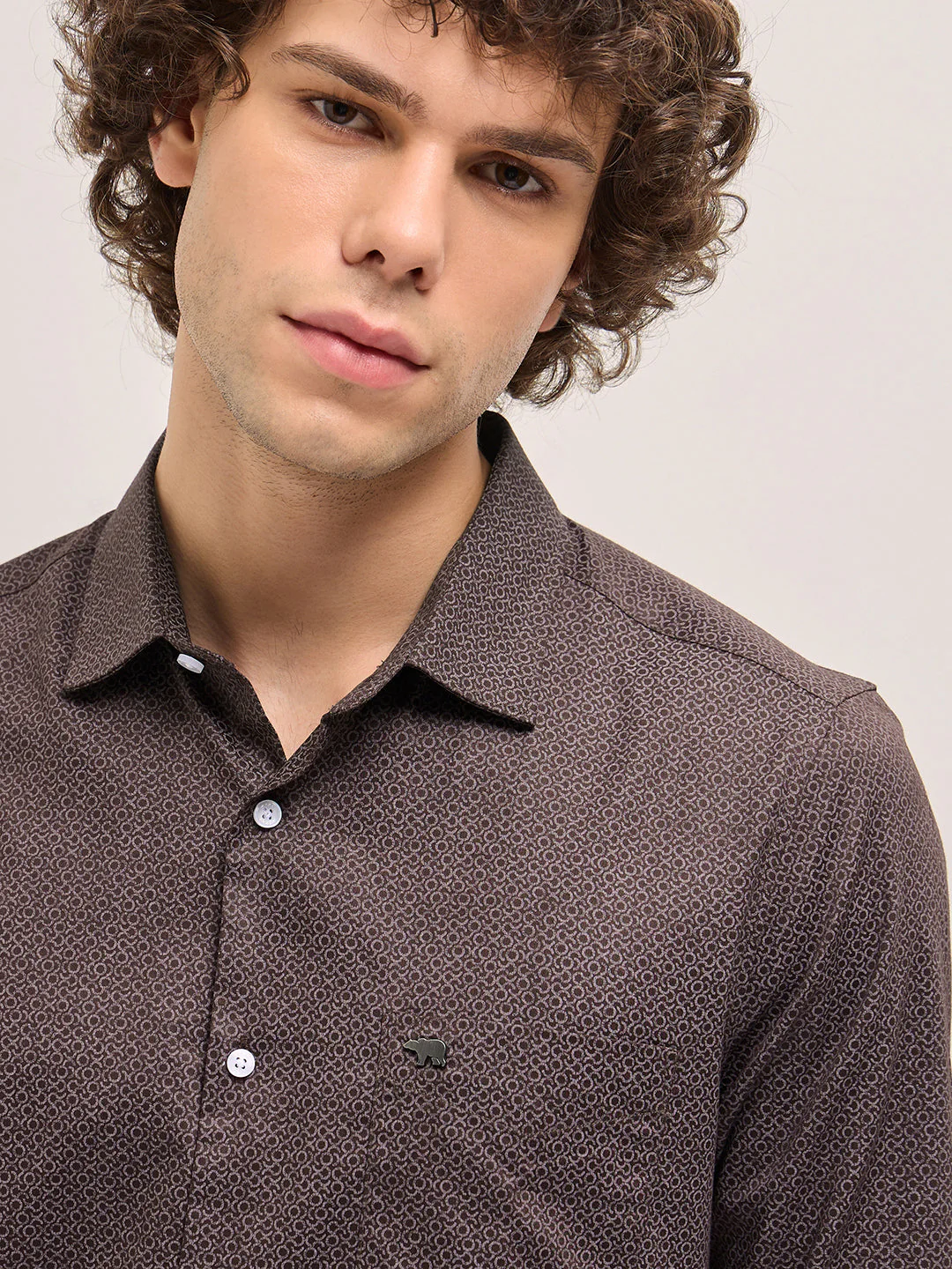 Men Brown Geometric Printed Tailored Fit Formal Shirt - Image 5