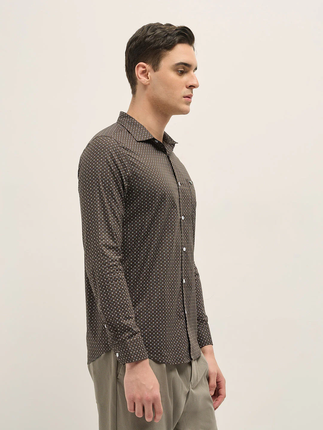 Men Brown Geometric Printed Tailored Fit Formal Shirt - Image 3