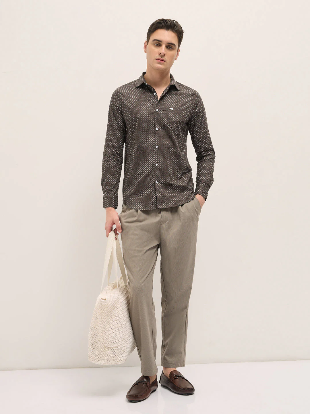Men Brown Geometric Printed Tailored Fit Formal Shirt - Image 4