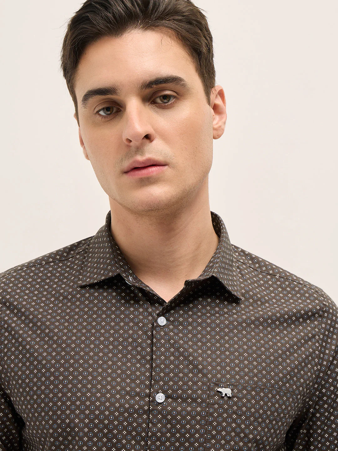 Men Brown Geometric Printed Tailored Fit Formal Shirt - Image 5