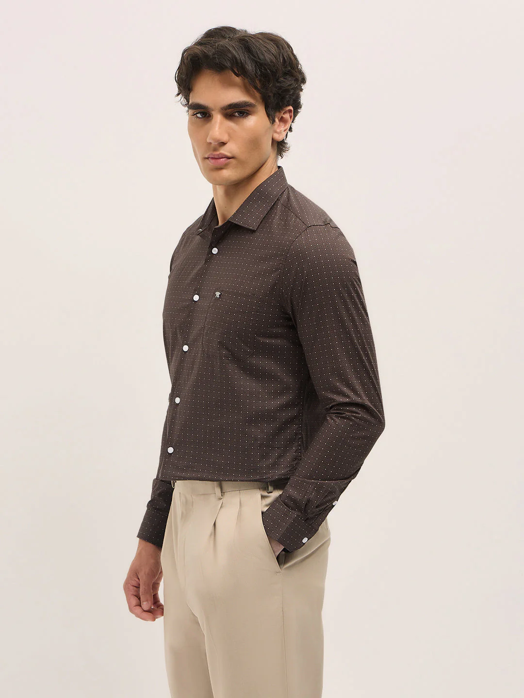Men Brown Geometric Printed Tailored Fit Formal Shirt - Image 3