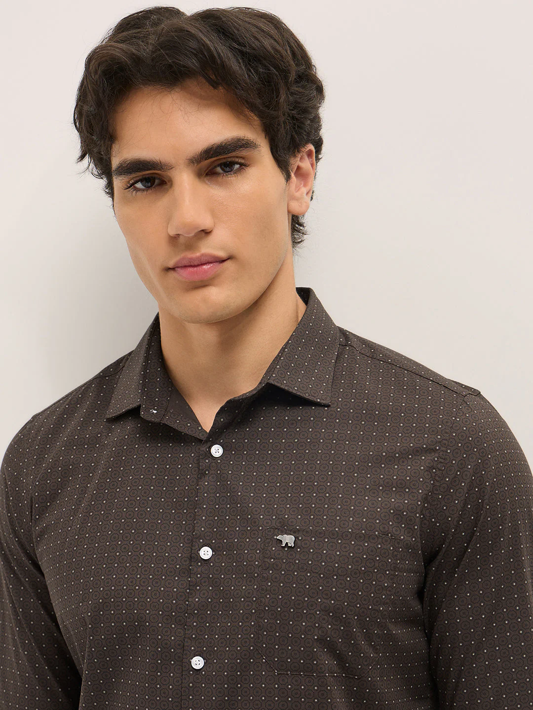 Men Brown Geometric Printed Tailored Fit Formal Shirt - Image 5