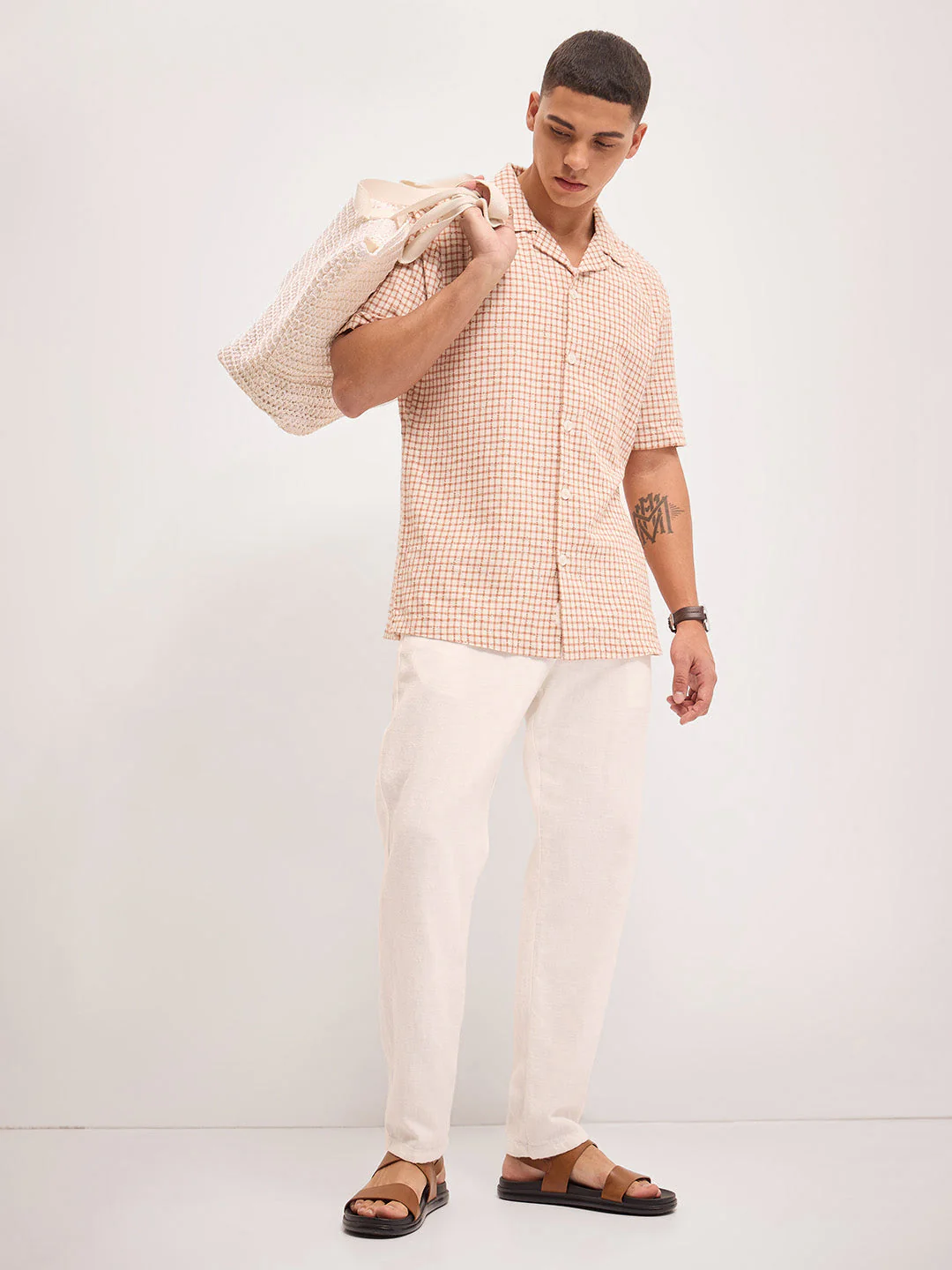 Men Brown Graph Check Regular Fit Casual Shirt - Image 5