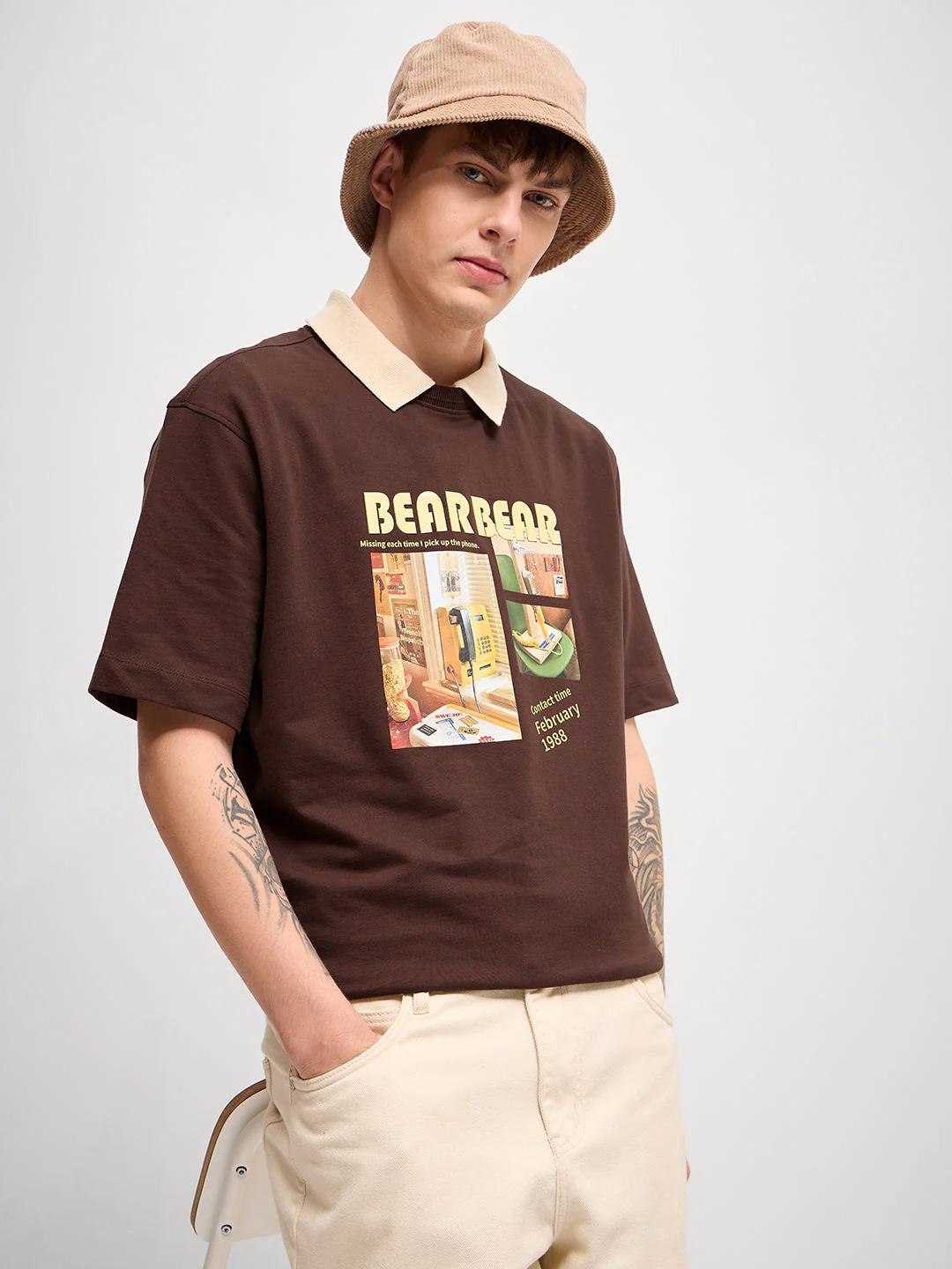 Men Brown Graphic Print Crew Neck T-Shirt - Image 6