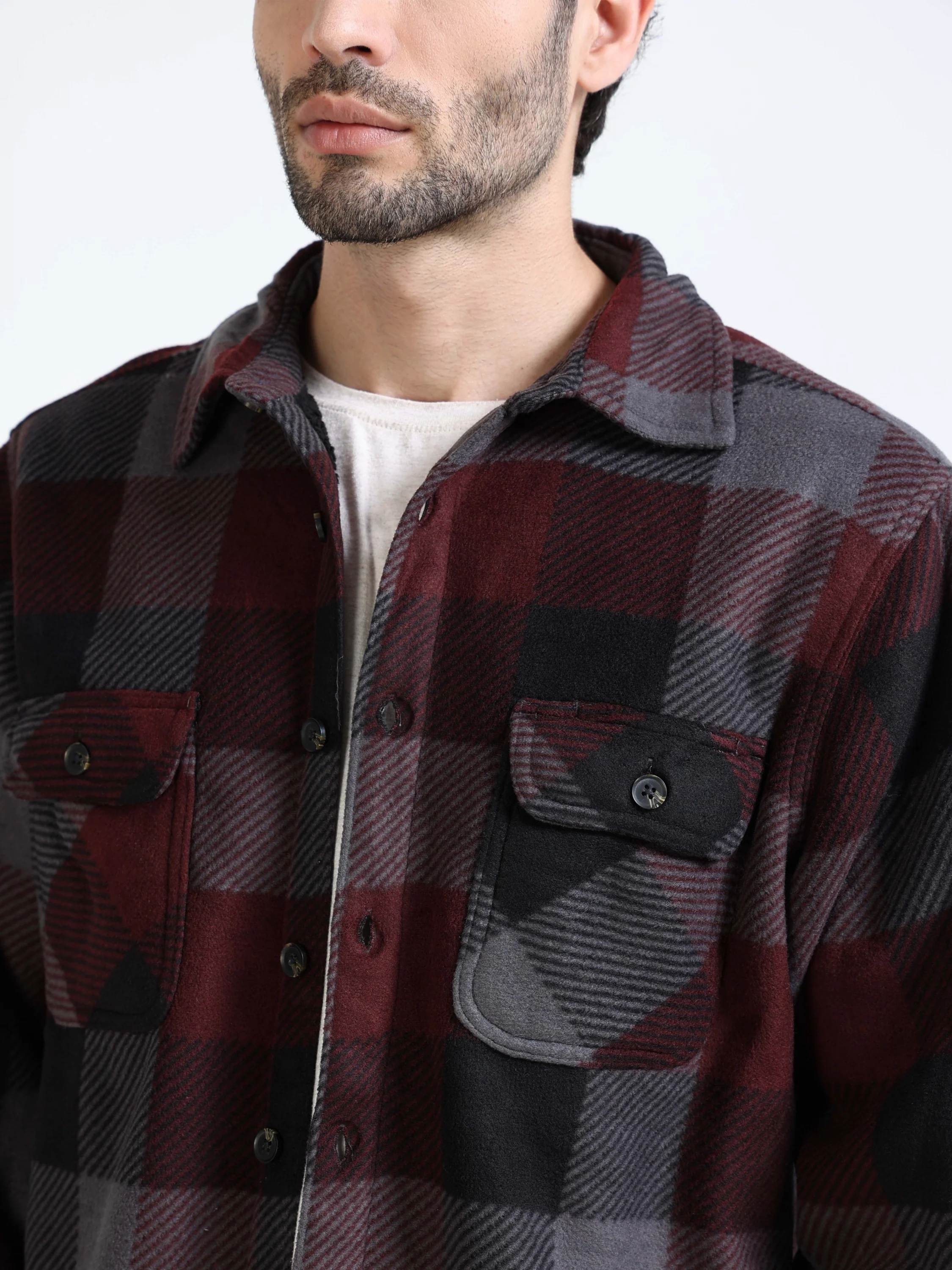 Men Brown Polar Fleece Shacket - Image 4
