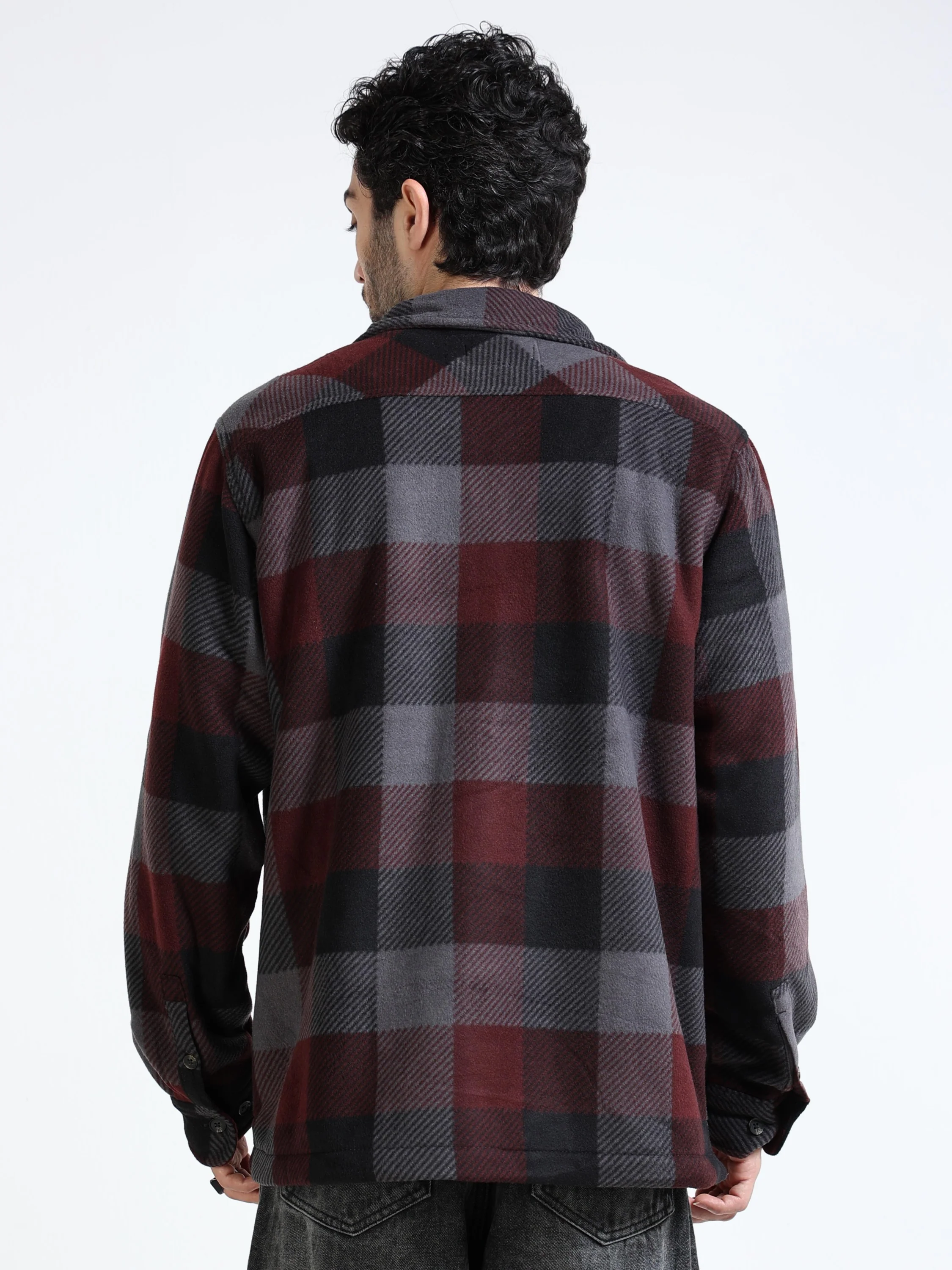 Men Brown Polar Fleece Shacket - Image 5
