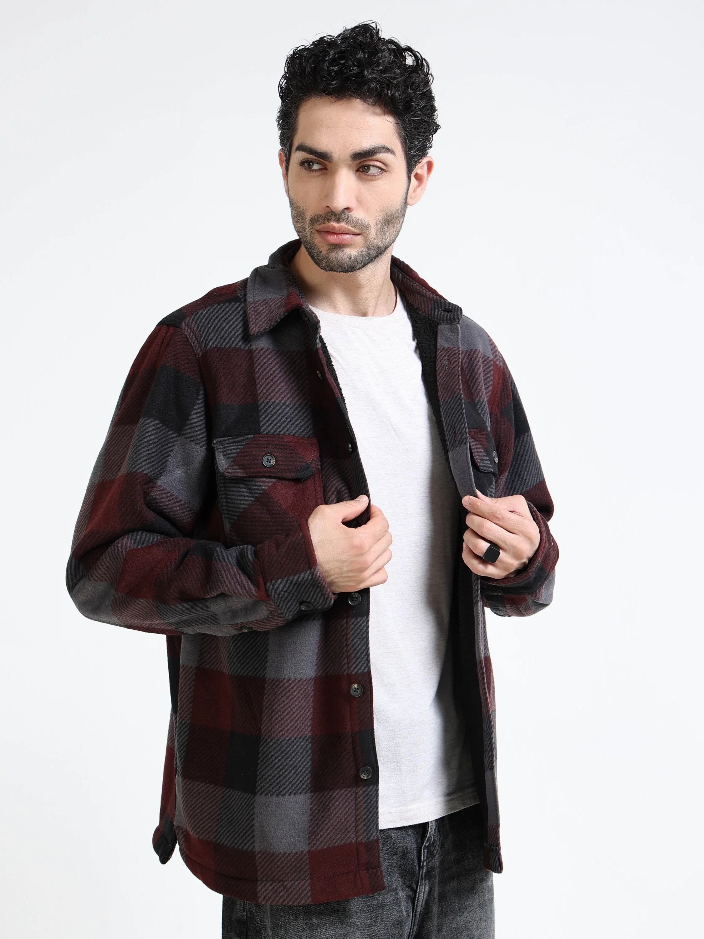 Men Brown Polar Fleece Shacket - Image 6