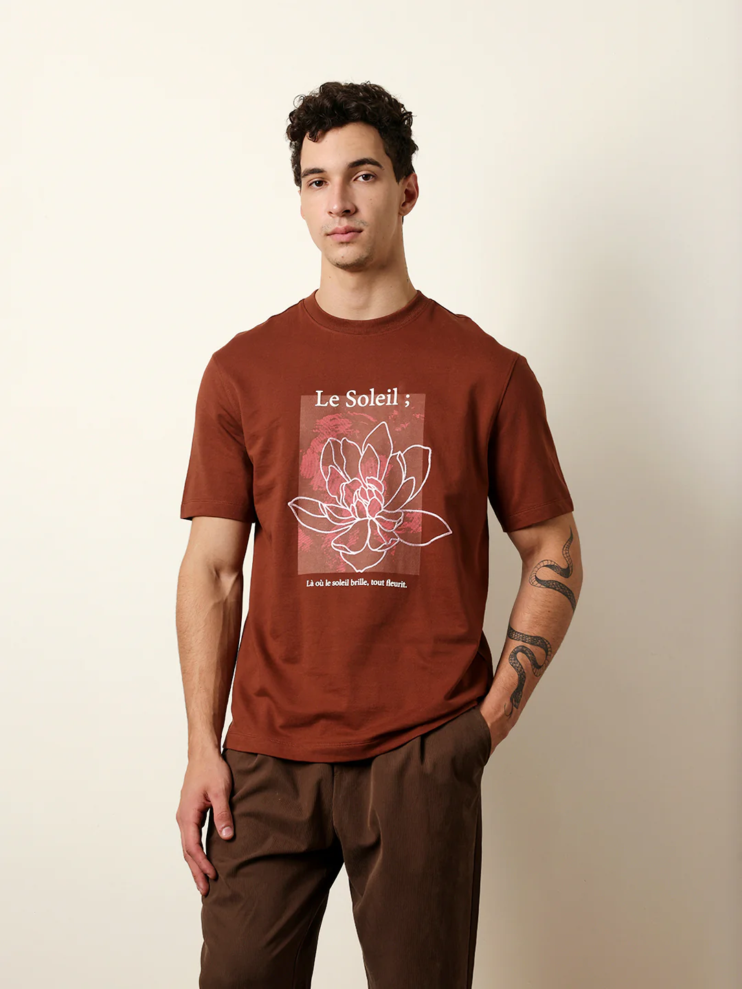Men Brown Half Sleeve Relax T-Shirt - Image 3