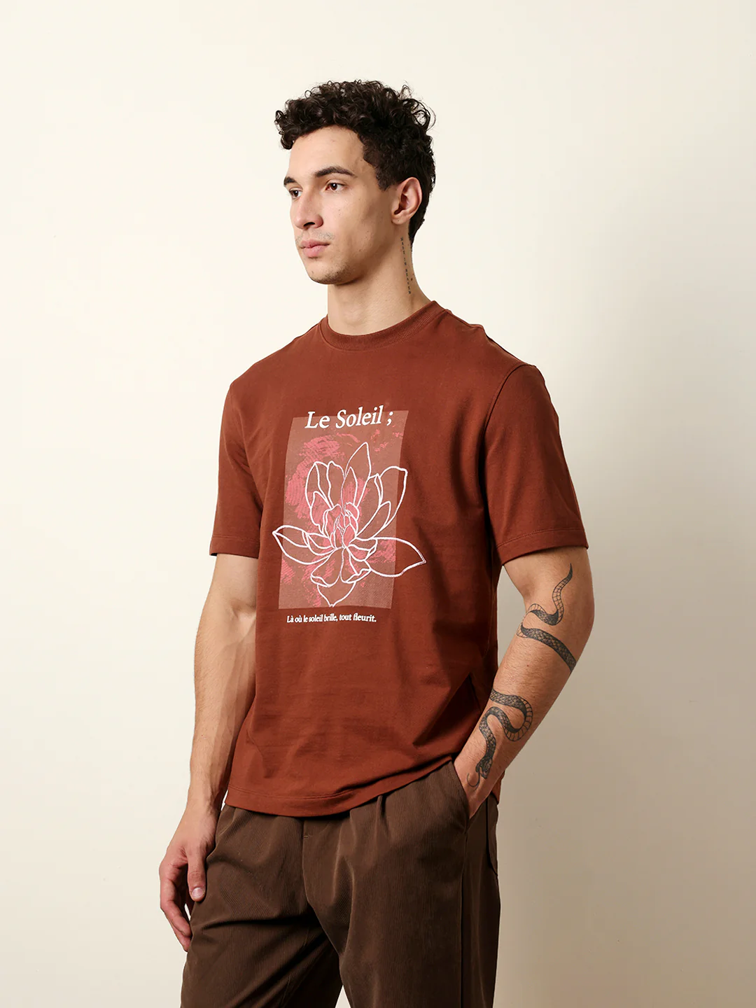 Men Brown Half Sleeve Relax T-Shirt - Image 4