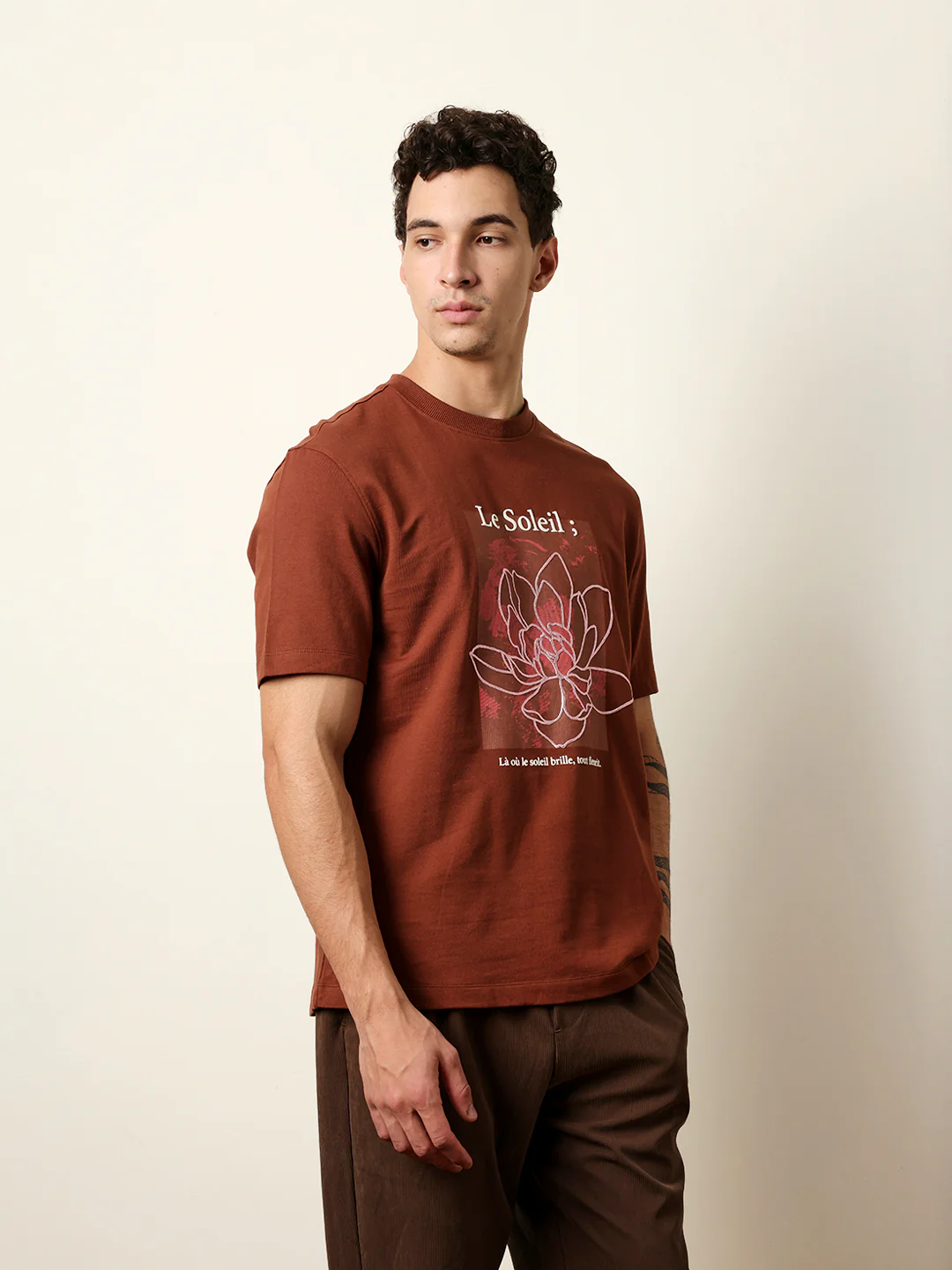 Men Brown Half Sleeve Relax T-Shirt - Image 5