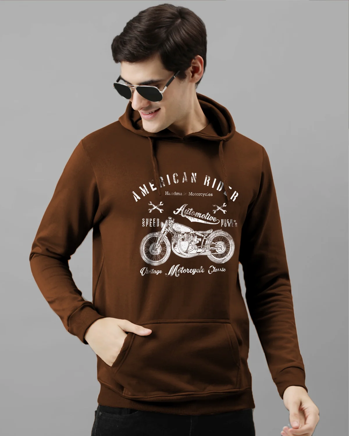 Men Brown Printed Hoodie - Image 3