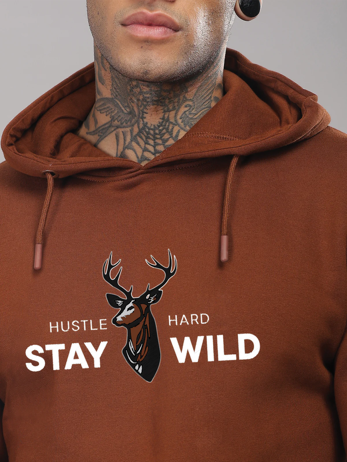 Men Brown Printed Hoodie - Image 2