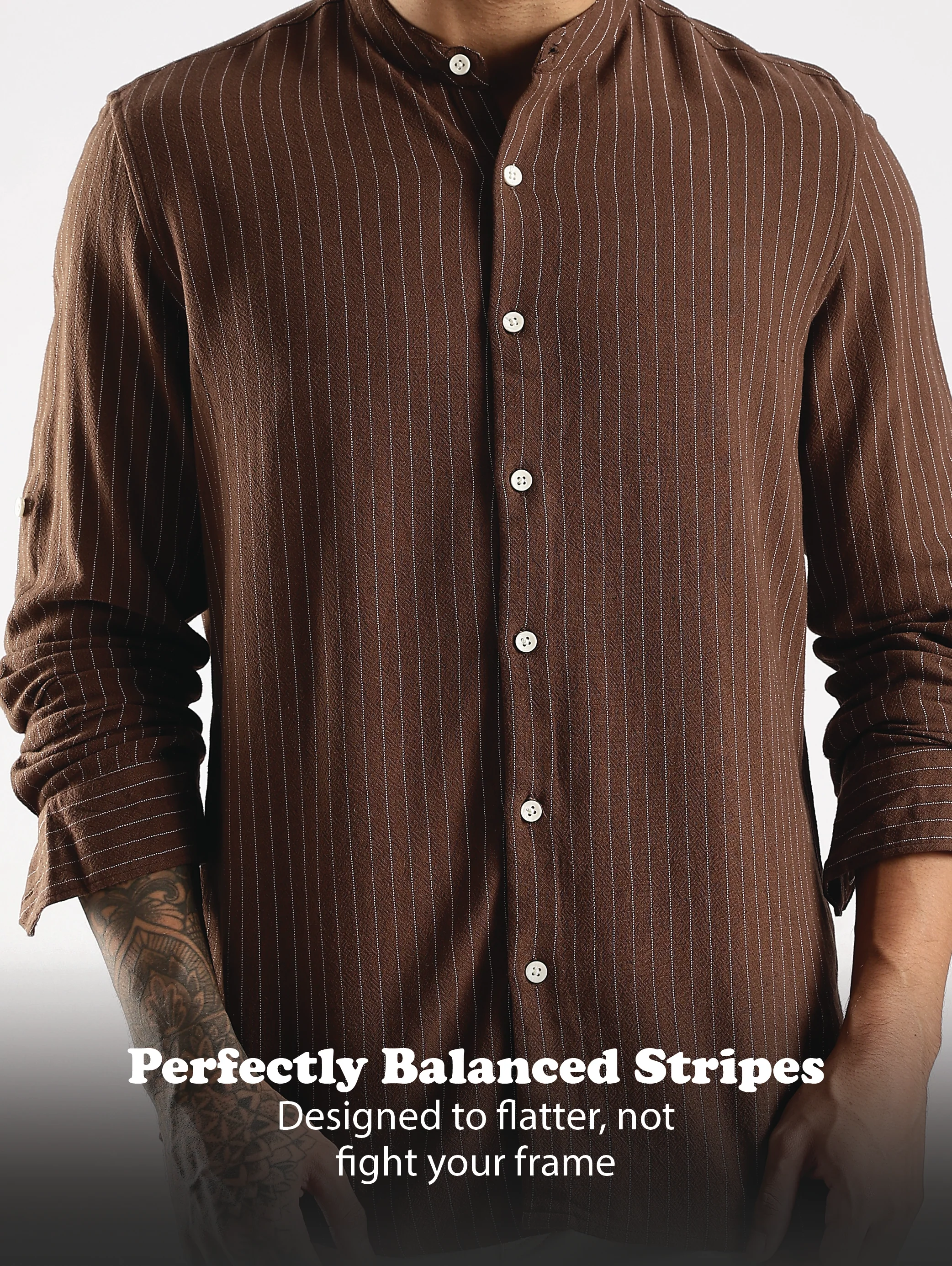 Men Brown Linen Blend Striped Shirt - Image 11