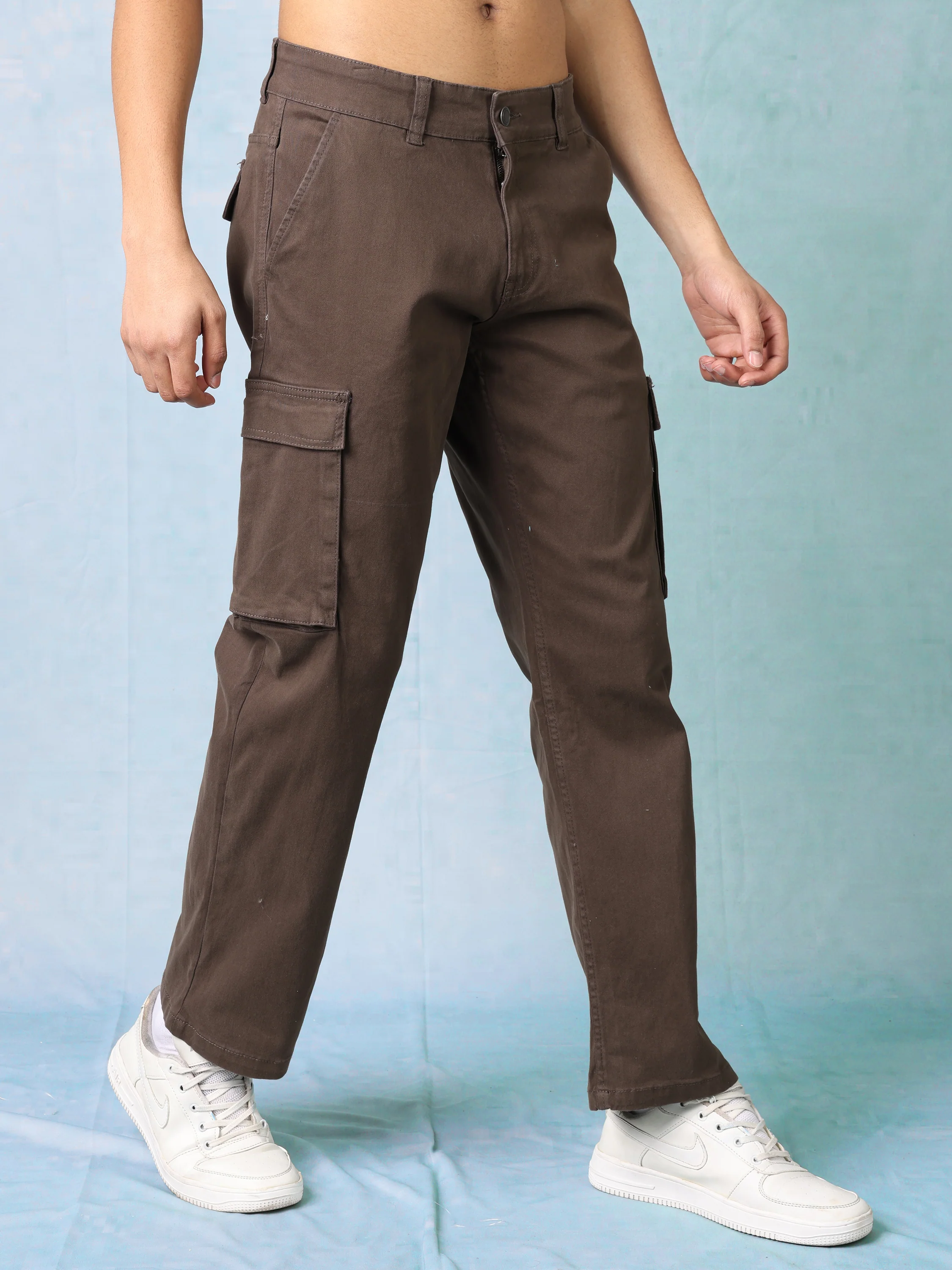 Men Brown Mid Rise Cargo Pants - Image 4