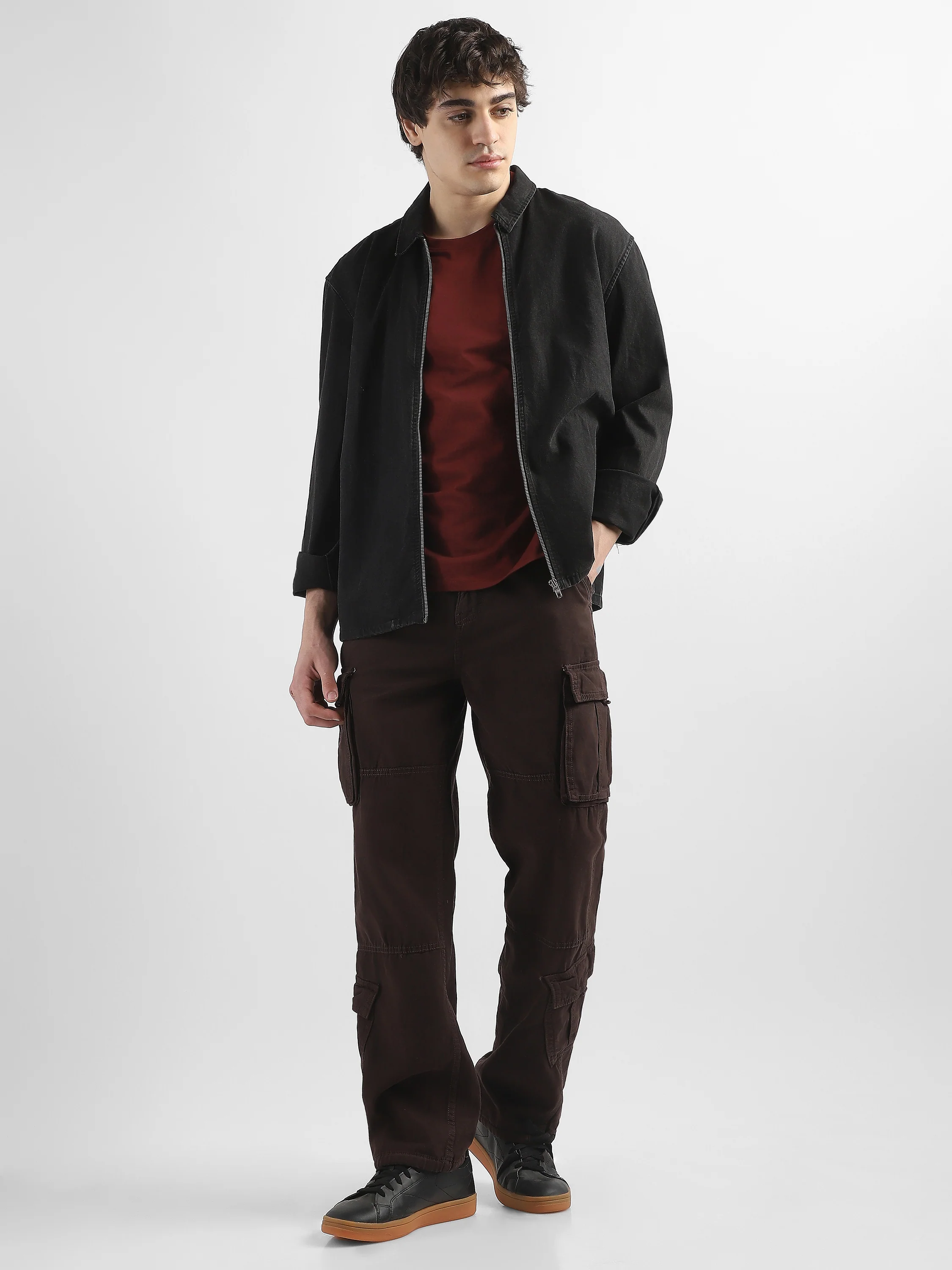 Men Brown Cotton Blend Cargo Pants with 8 Pockets - Image 3