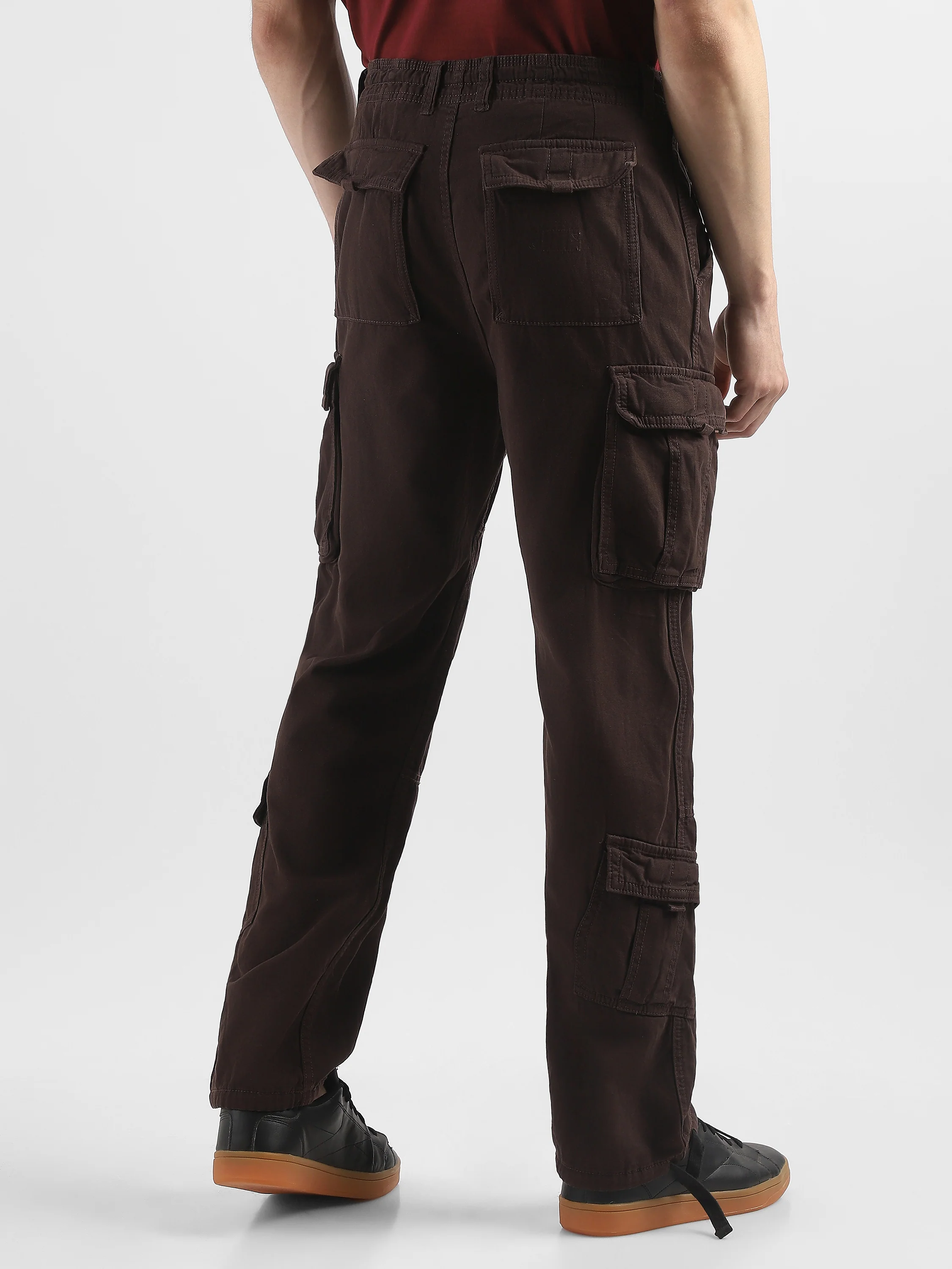 Men Brown Cotton Blend Cargo Pants with 8 Pockets - Image 4