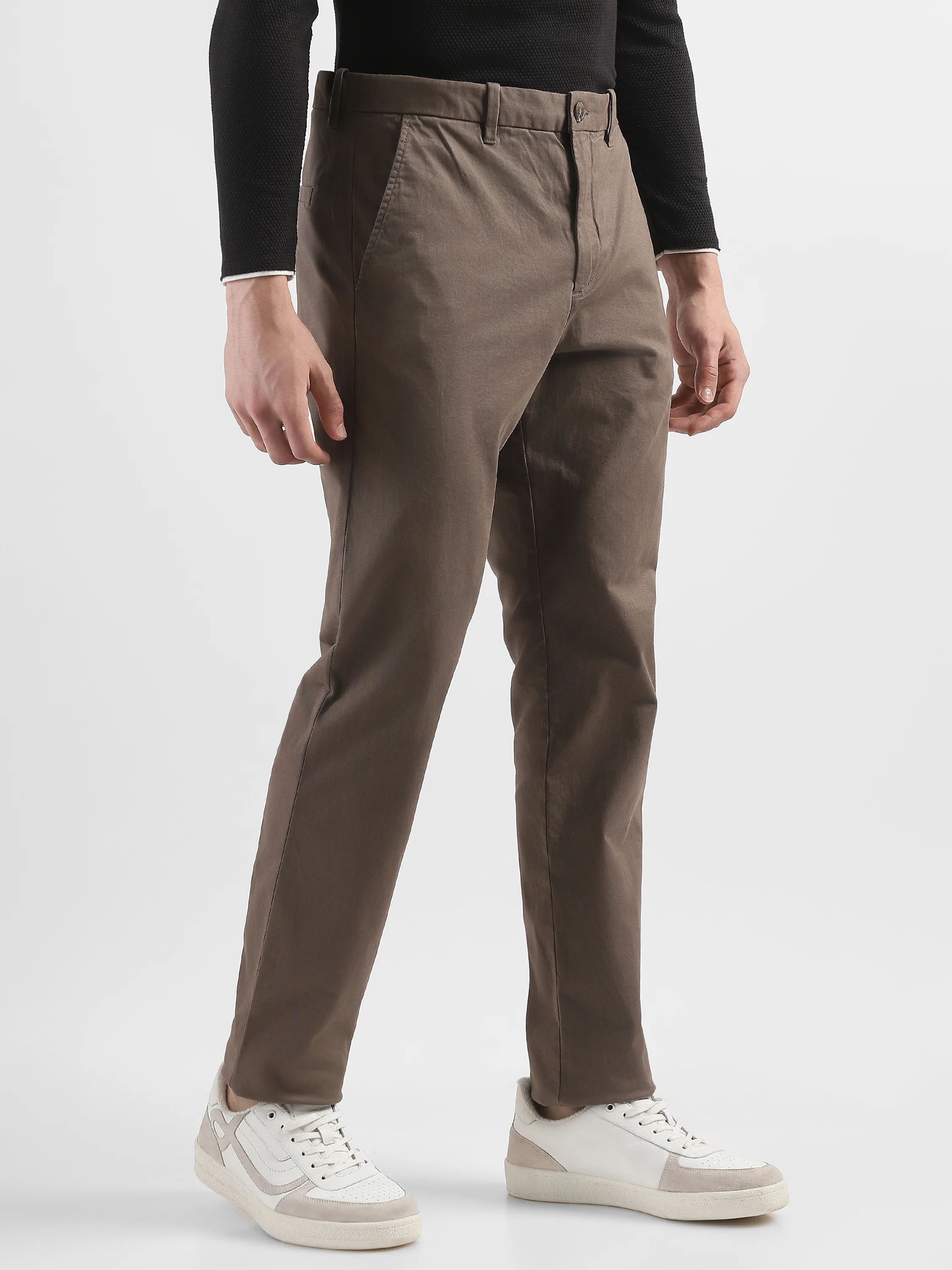 Men Brown Mid Rise Formal Trousers - Image 2