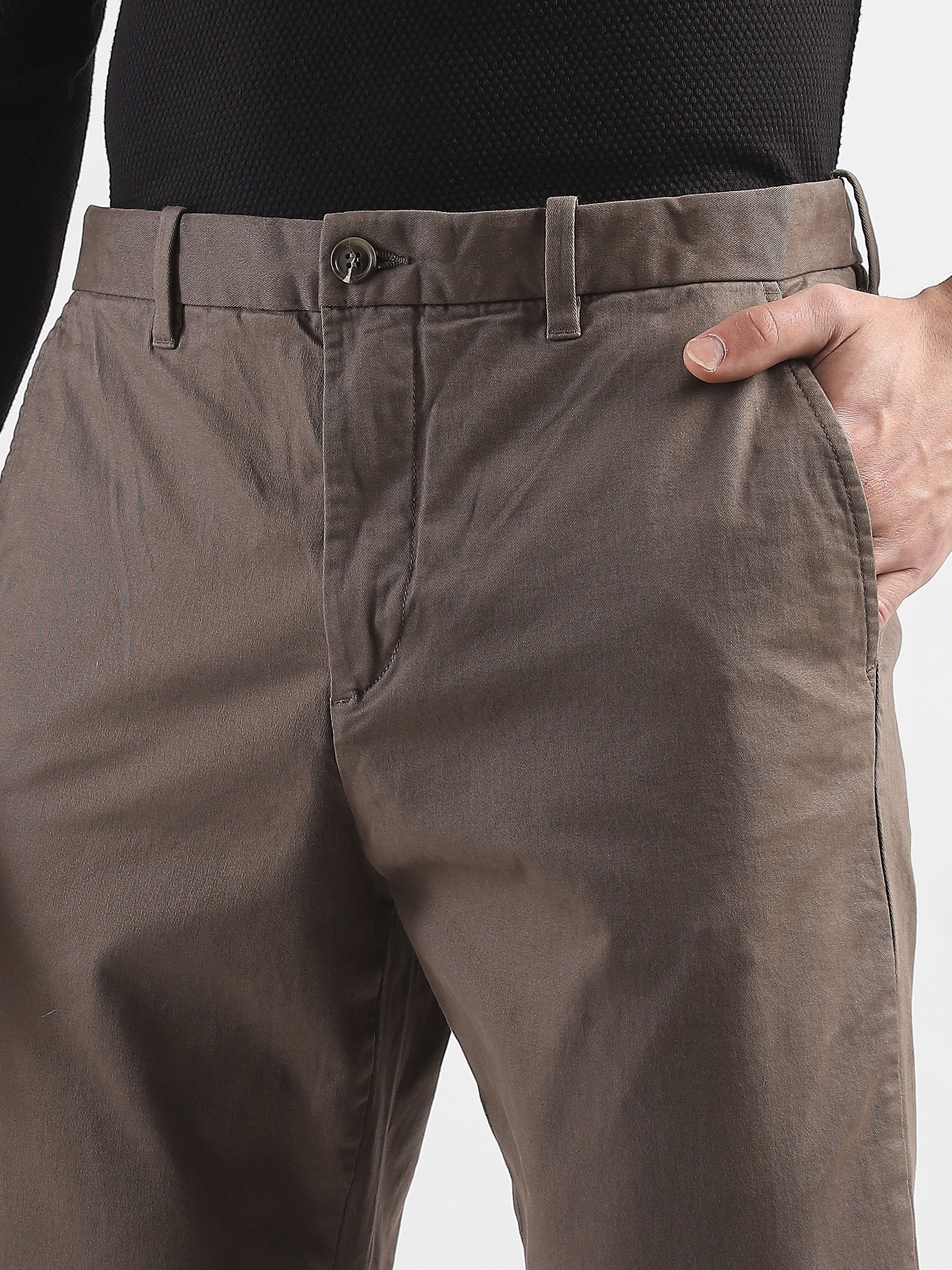 Men Brown Mid Rise Formal Trousers - Image 7