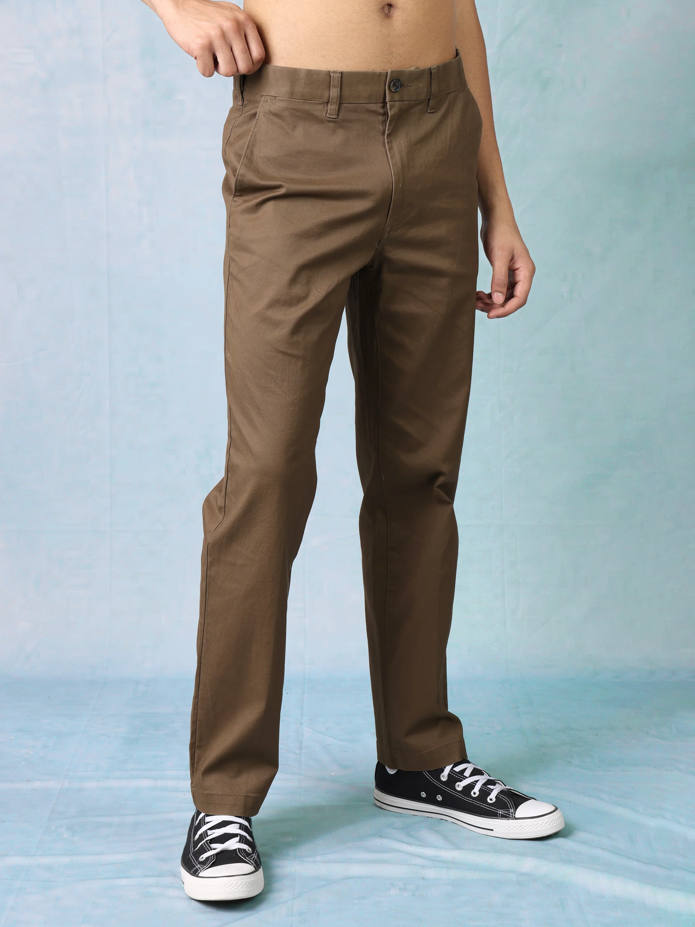 Men Brown Mid Rise Trouser - Image 3