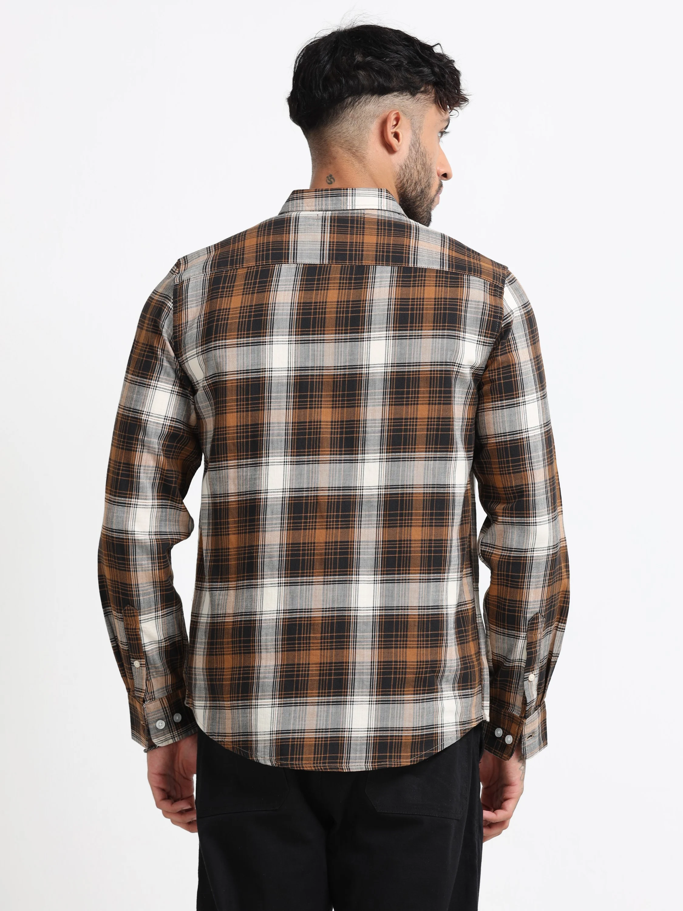 Men Brown Multi Check Shirt - Image 3