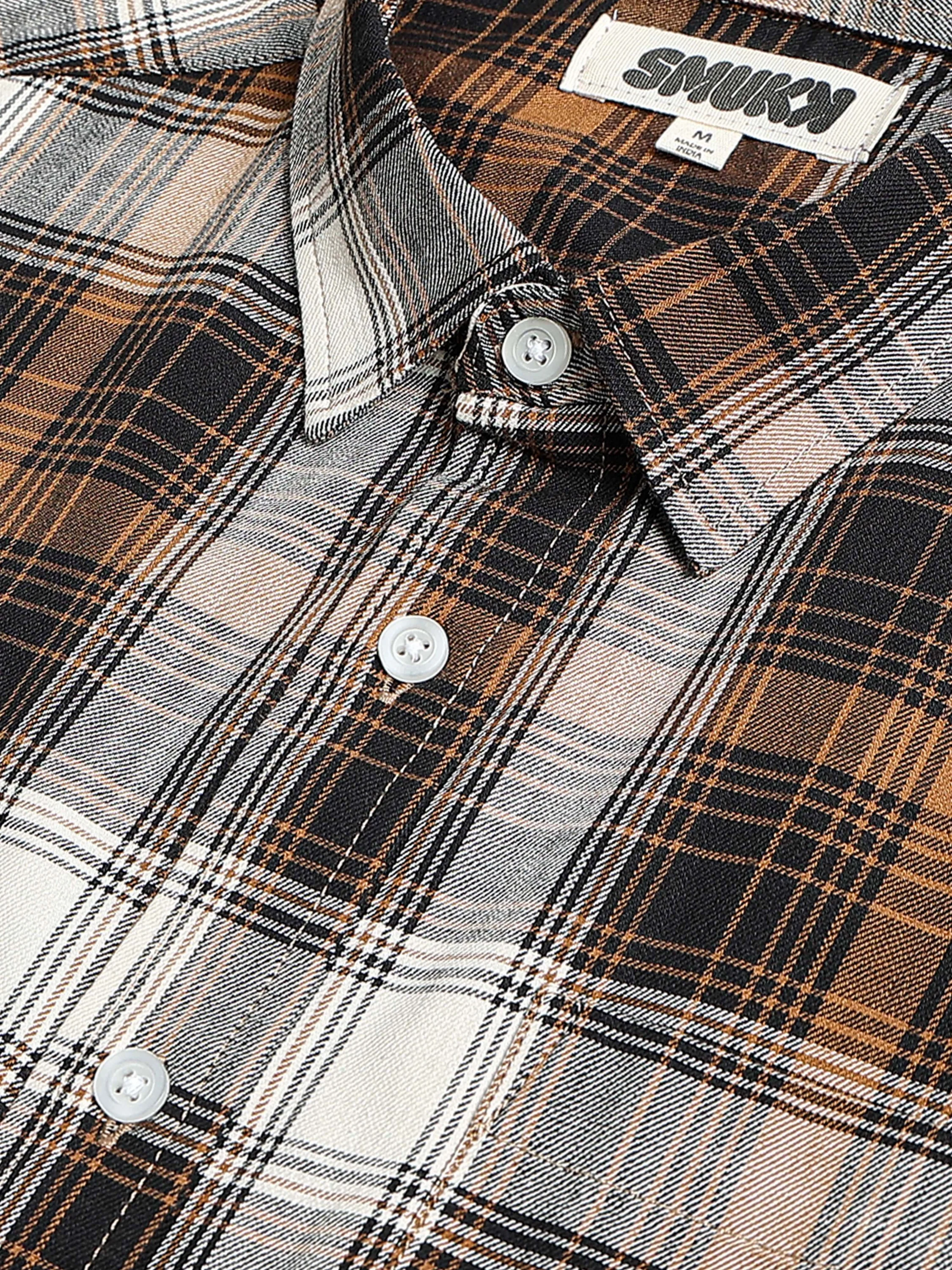 Men Brown Multi Check Shirt - Image 4