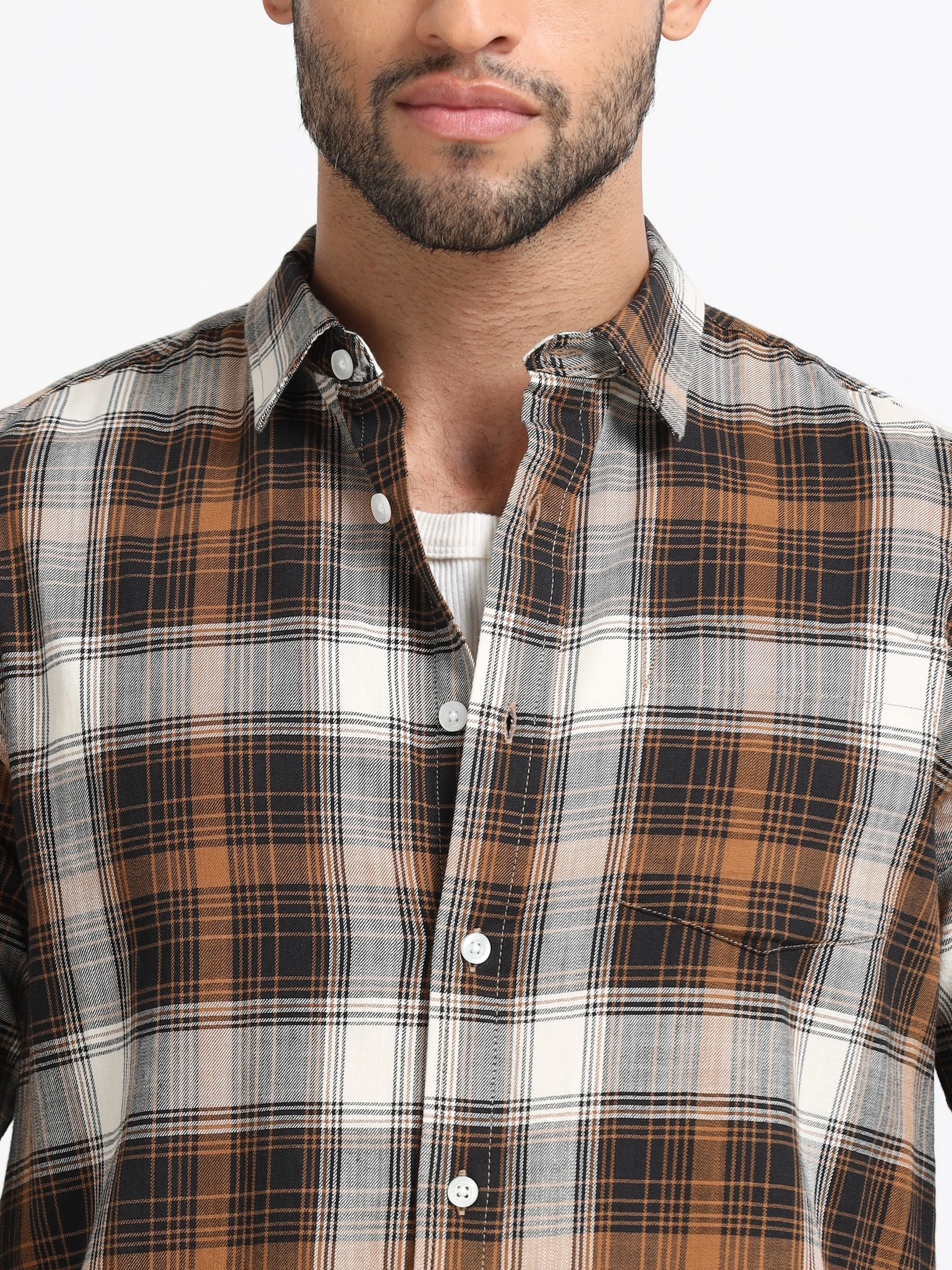 Men Brown Multi Check Shirt - Image 5