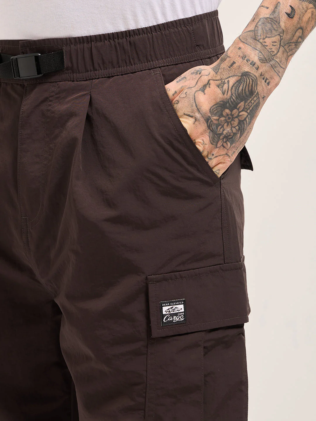 Men Brown Nylon Relaxed Fit Cargo Pants - Image 5