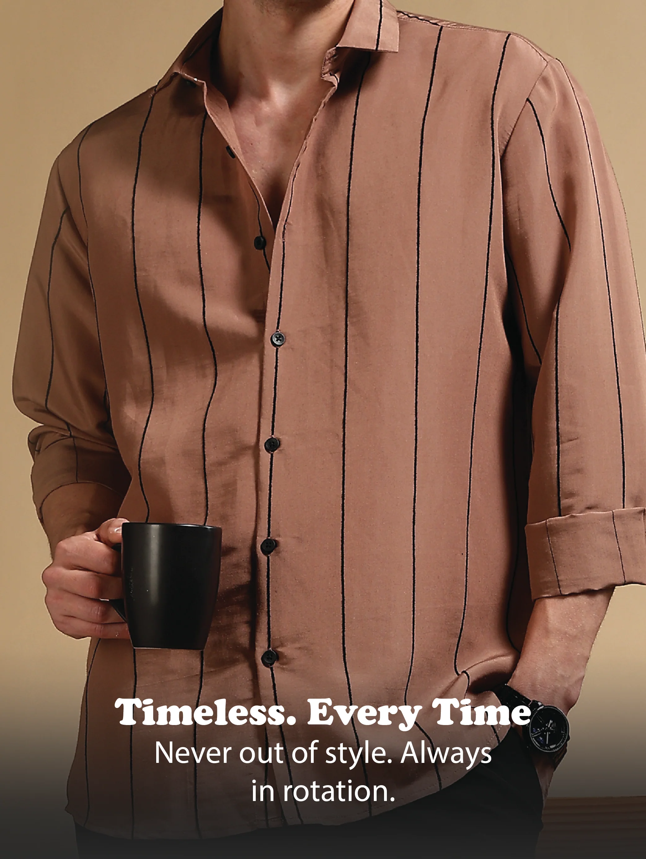 Men Brown Nylon Slim Fit Striped Shirt - Image 12