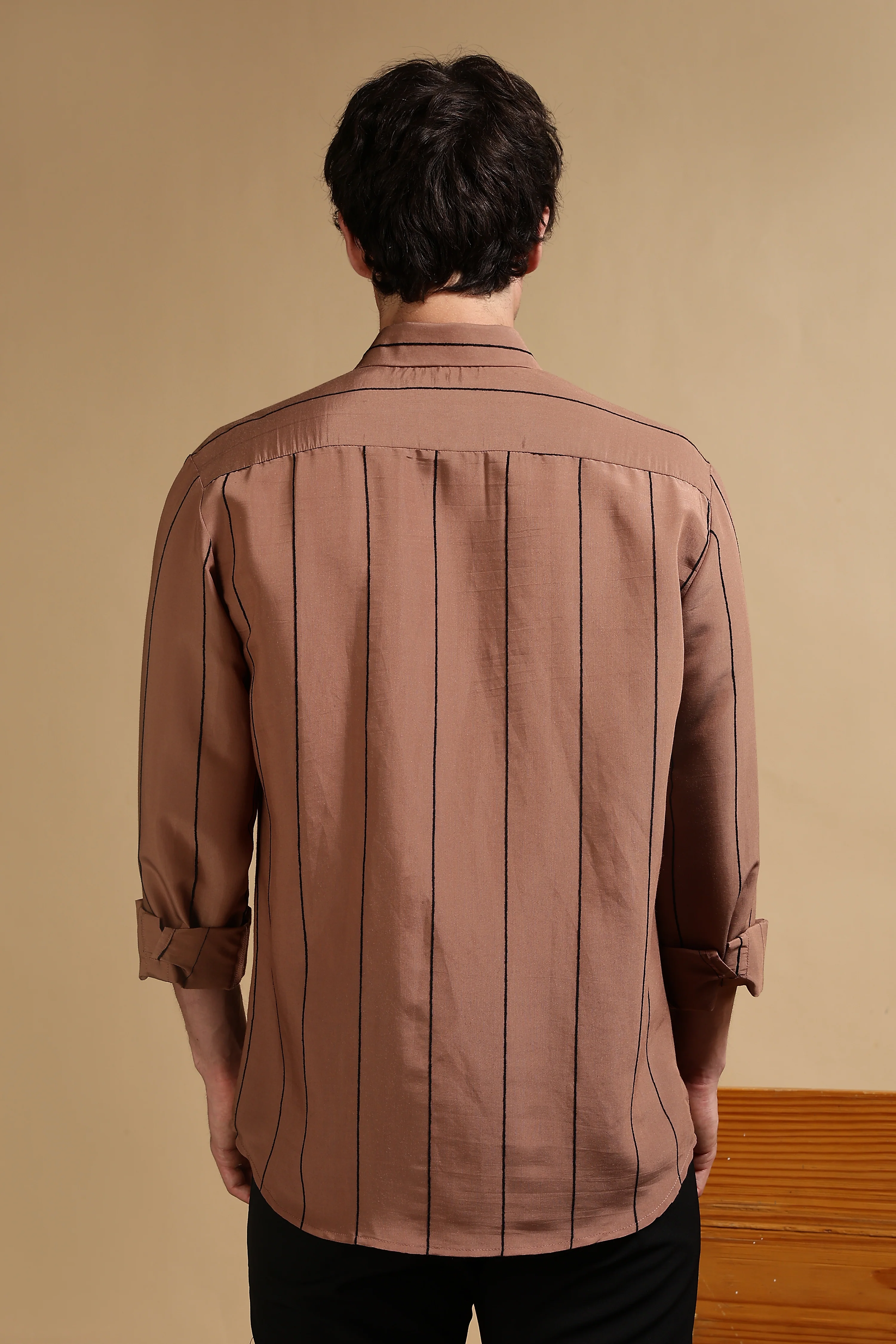 Men Brown Nylon Slim Fit Striped Shirt - Image 4
