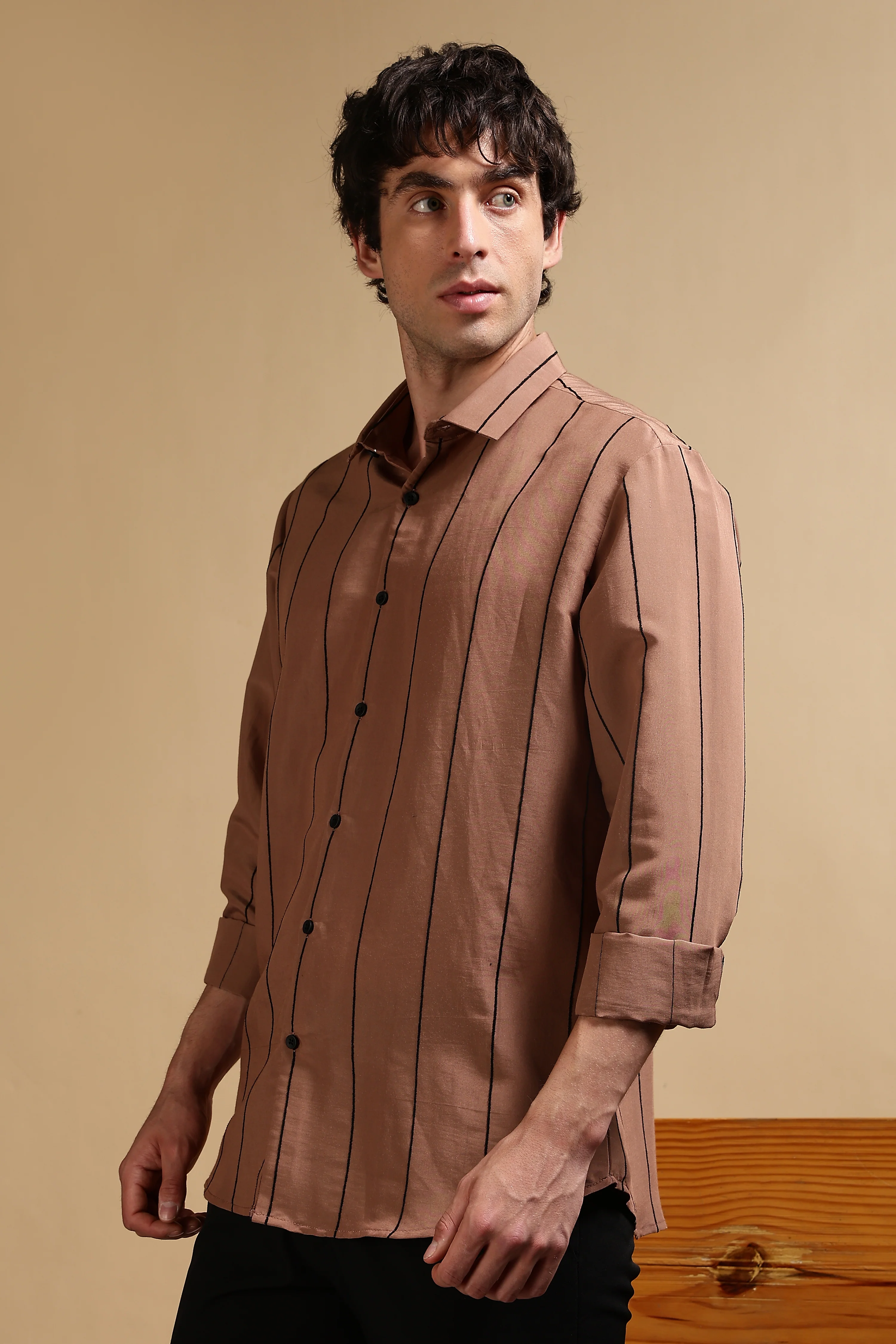 Men Brown Nylon Slim Fit Striped Shirt - Image 5