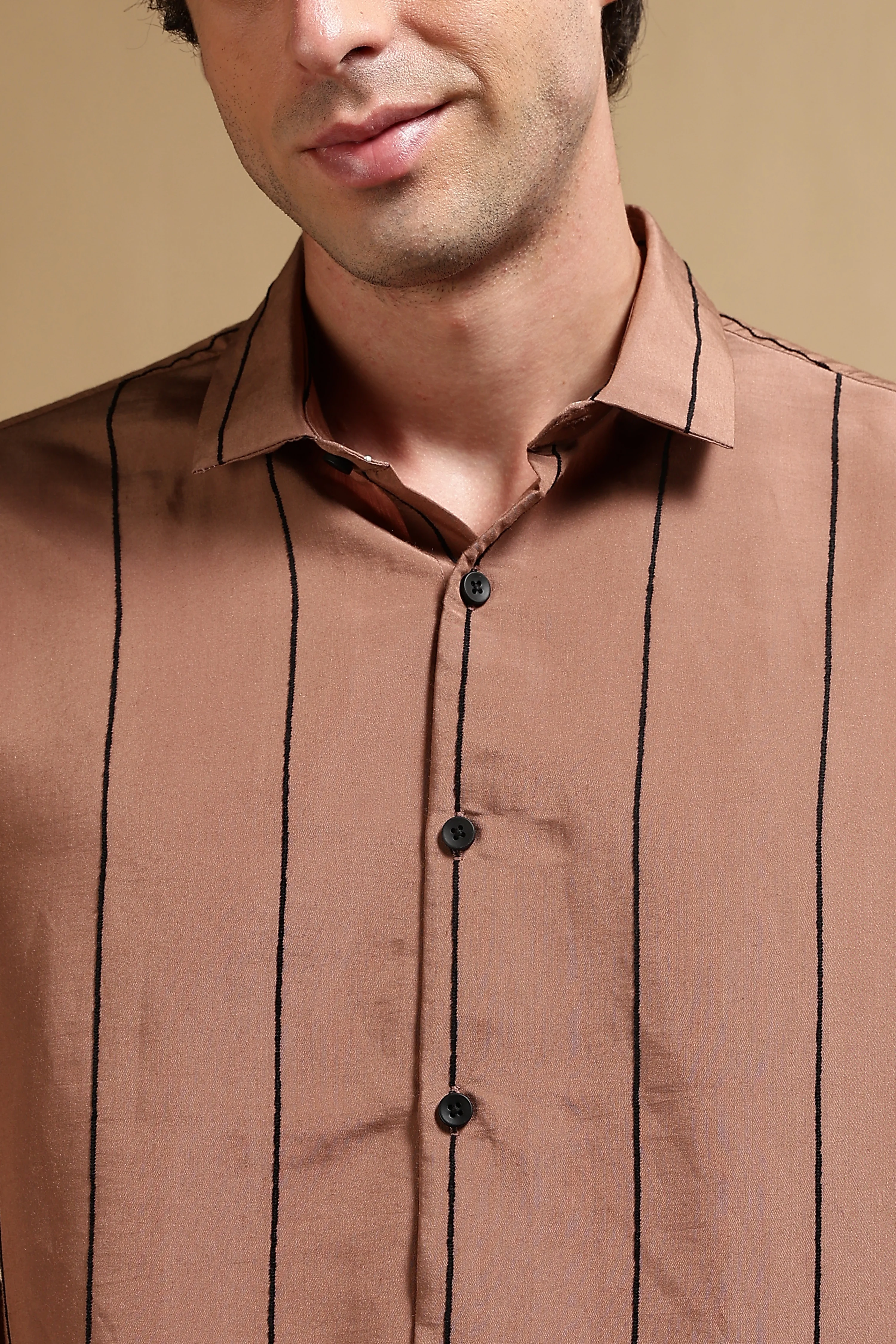 Men Brown Nylon Slim Fit Striped Shirt - Image 6