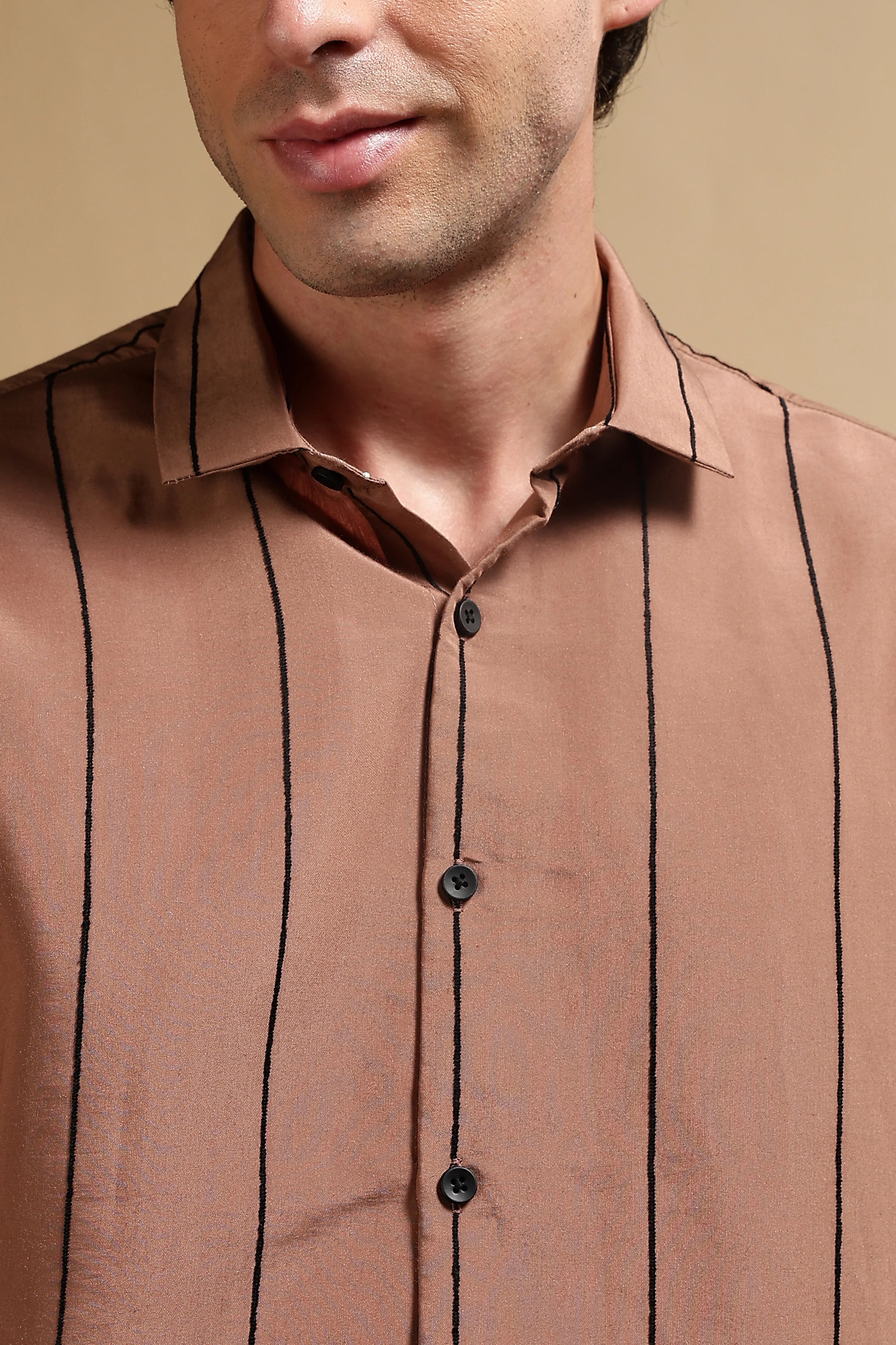 Men Brown Nylon Slim Fit Striped Shirt - Image 7