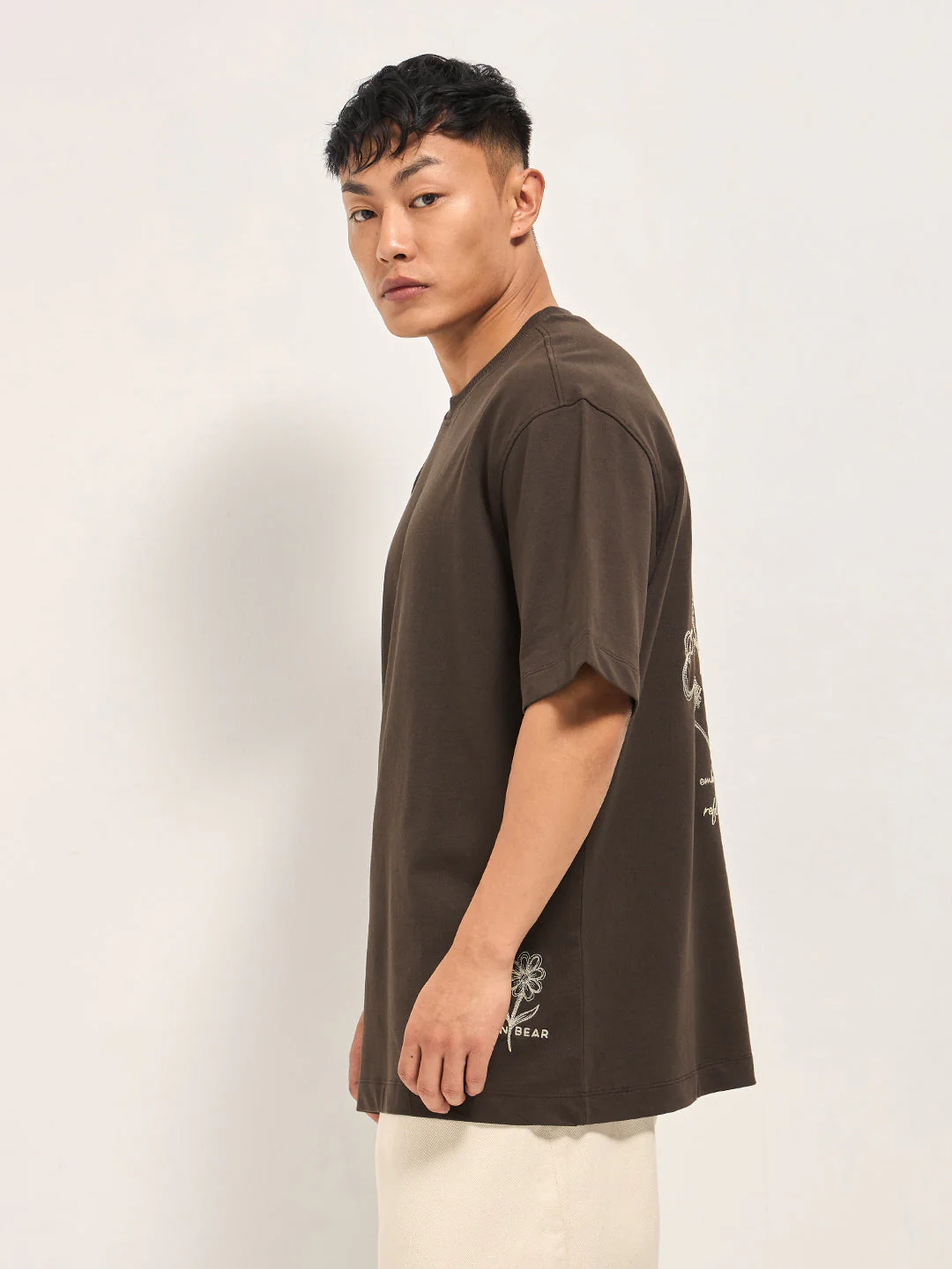 Men Brown Oversized Crew Neck T-Shirt - Image 2