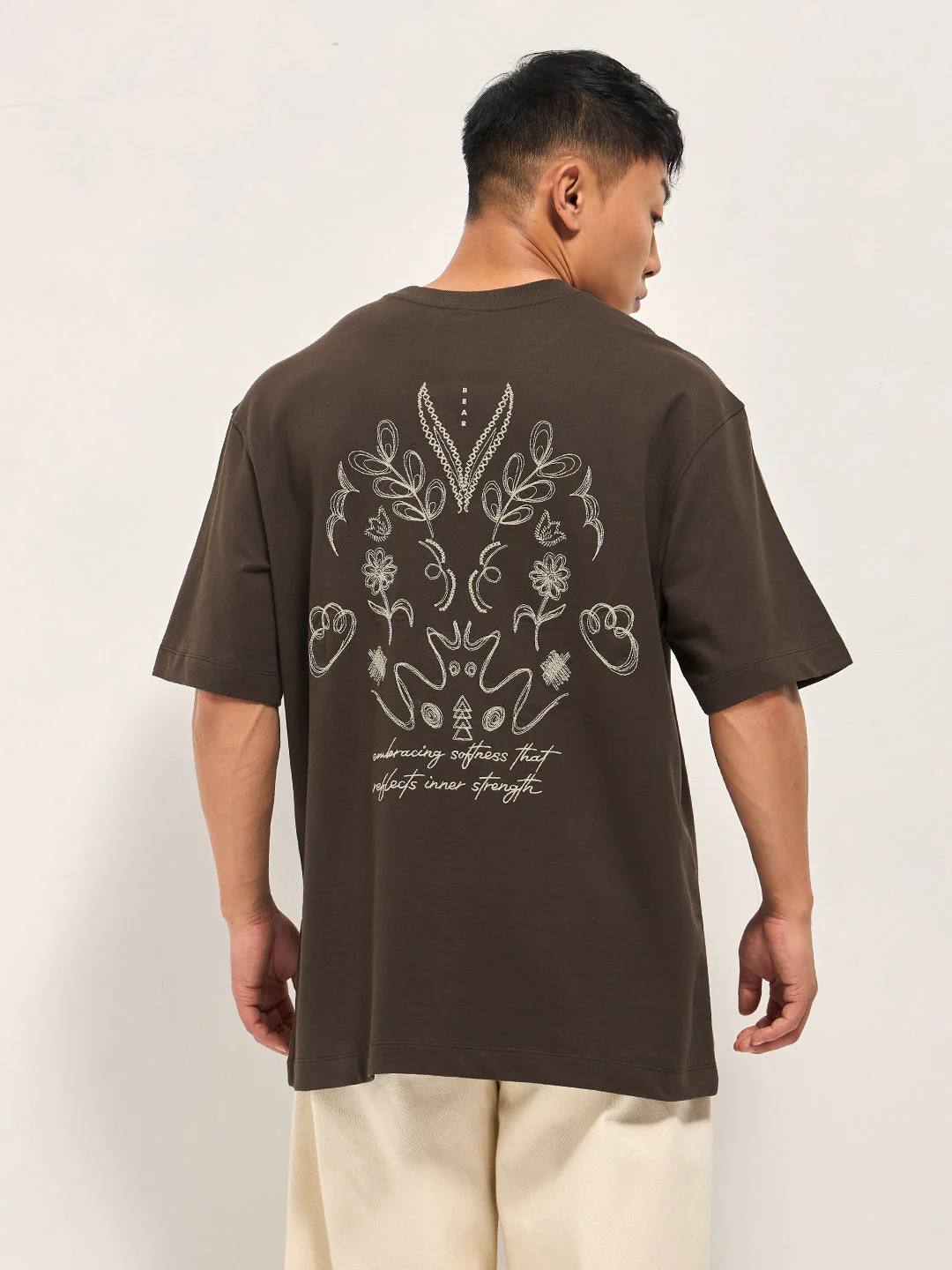 Men Brown Oversized Crew Neck T-Shirt - Image 3