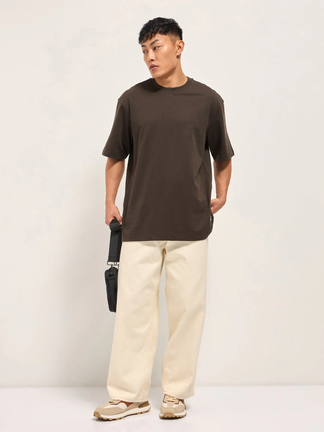 Men Brown Oversized Crew Neck T-Shirt - Image 4