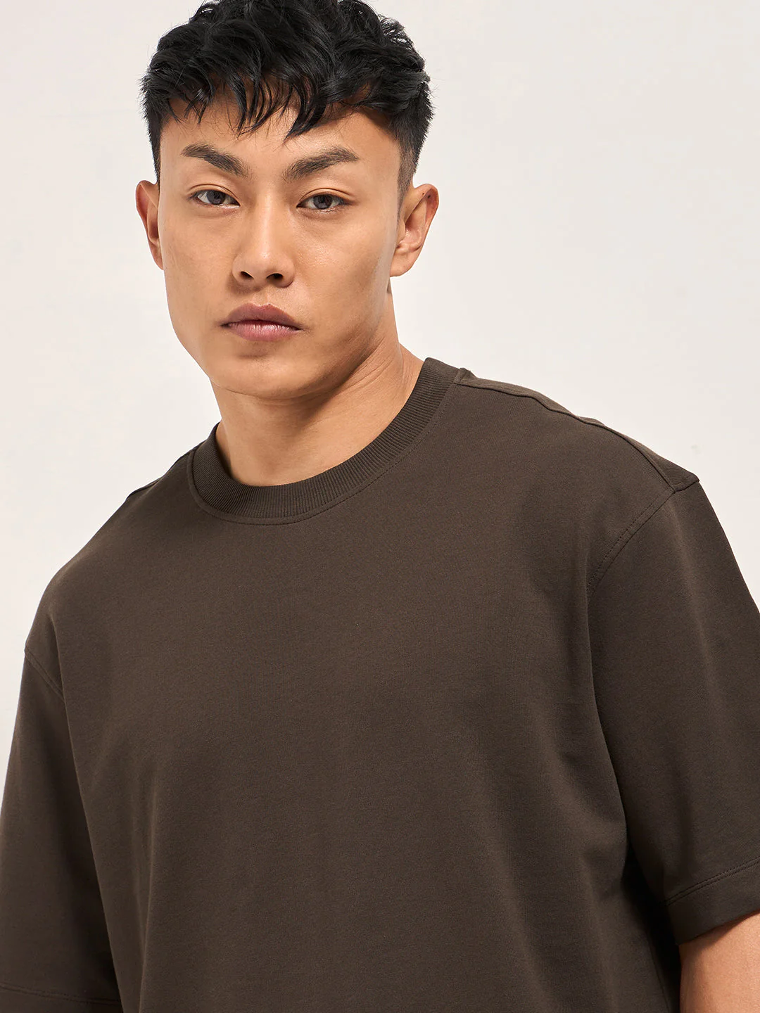 Men Brown Oversized Crew Neck T-Shirt - Image 5