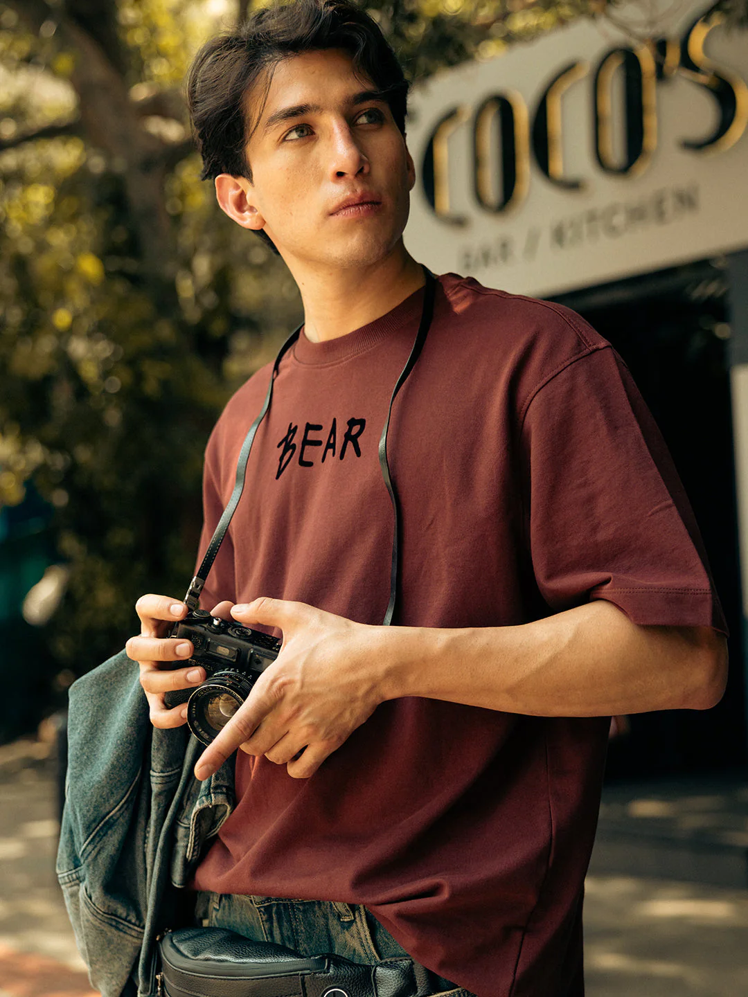 Men Brown Oversized Crew Neck T-Shirt - Image 3
