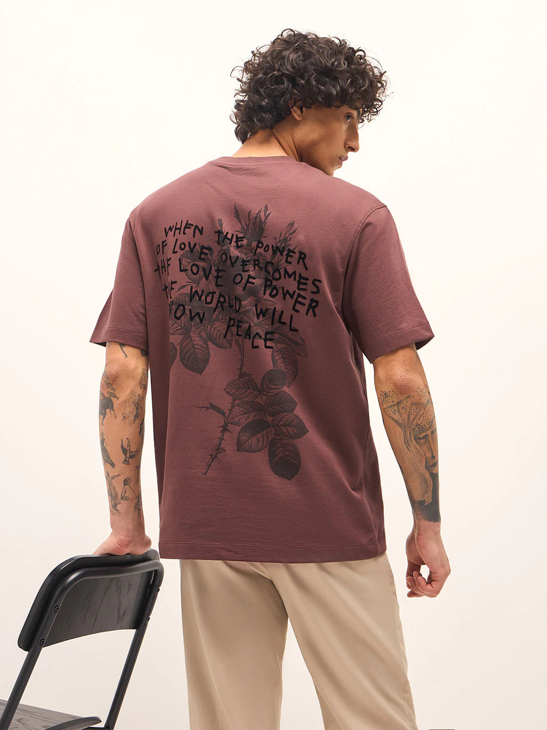 Men Brown Oversized Crew Neck T-Shirt - Image 4