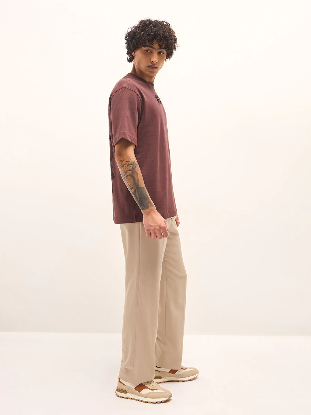 Men Brown Oversized Crew Neck T-Shirt - Image 5