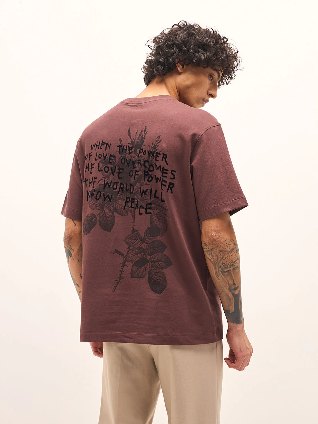 Men Brown Oversized Crew Neck T-Shirt - Image 6