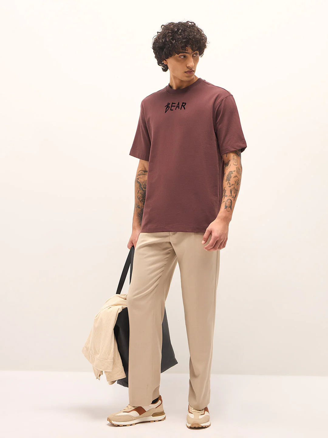 Men Brown Oversized Crew Neck T-Shirt - Image 7
