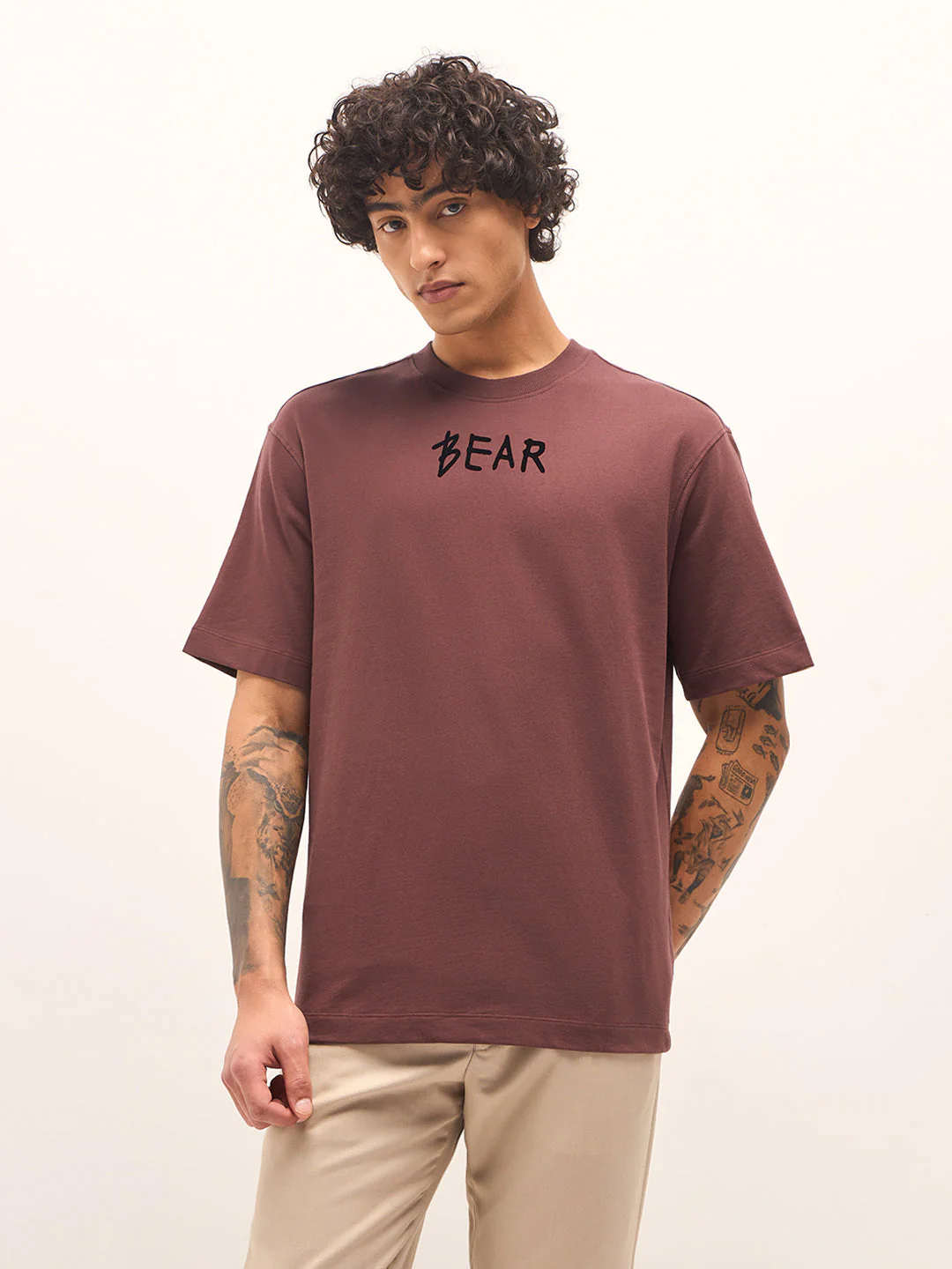 Men Brown Oversized Crew Neck T-Shirt - Image 9