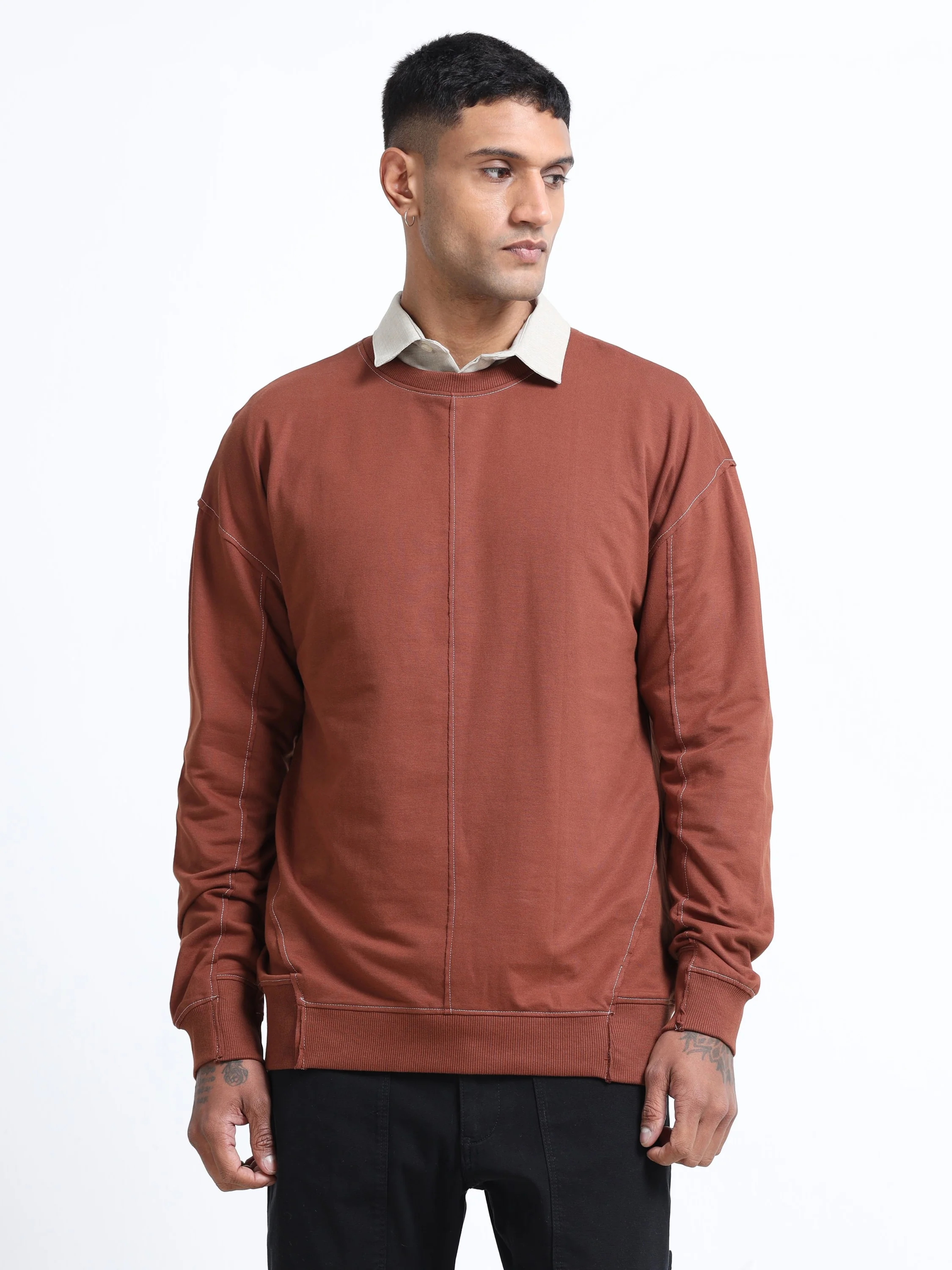 Men Brown Oversized Sweatshirt - Image 3