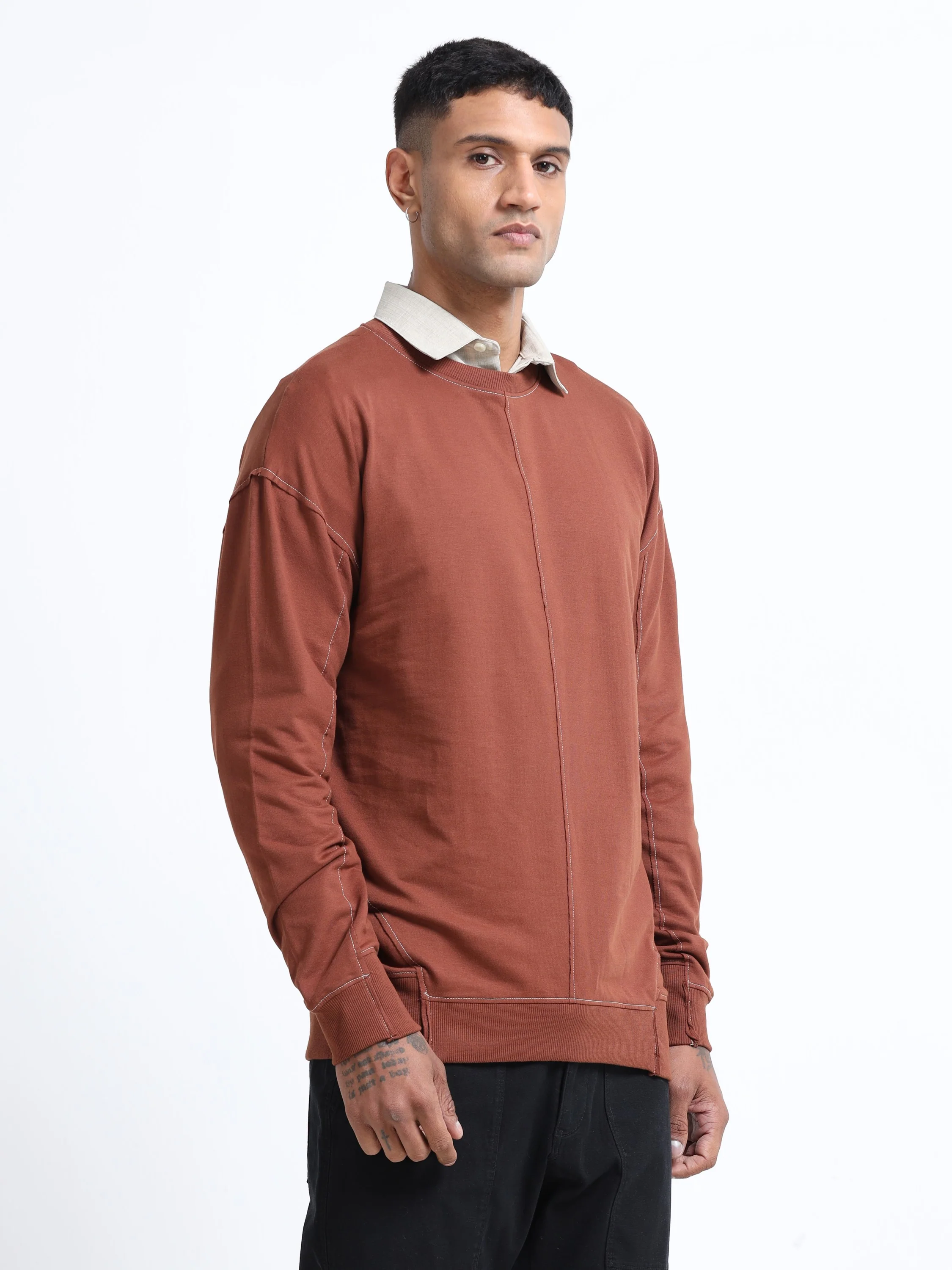 Men Brown Oversized Sweatshirt - Image 7