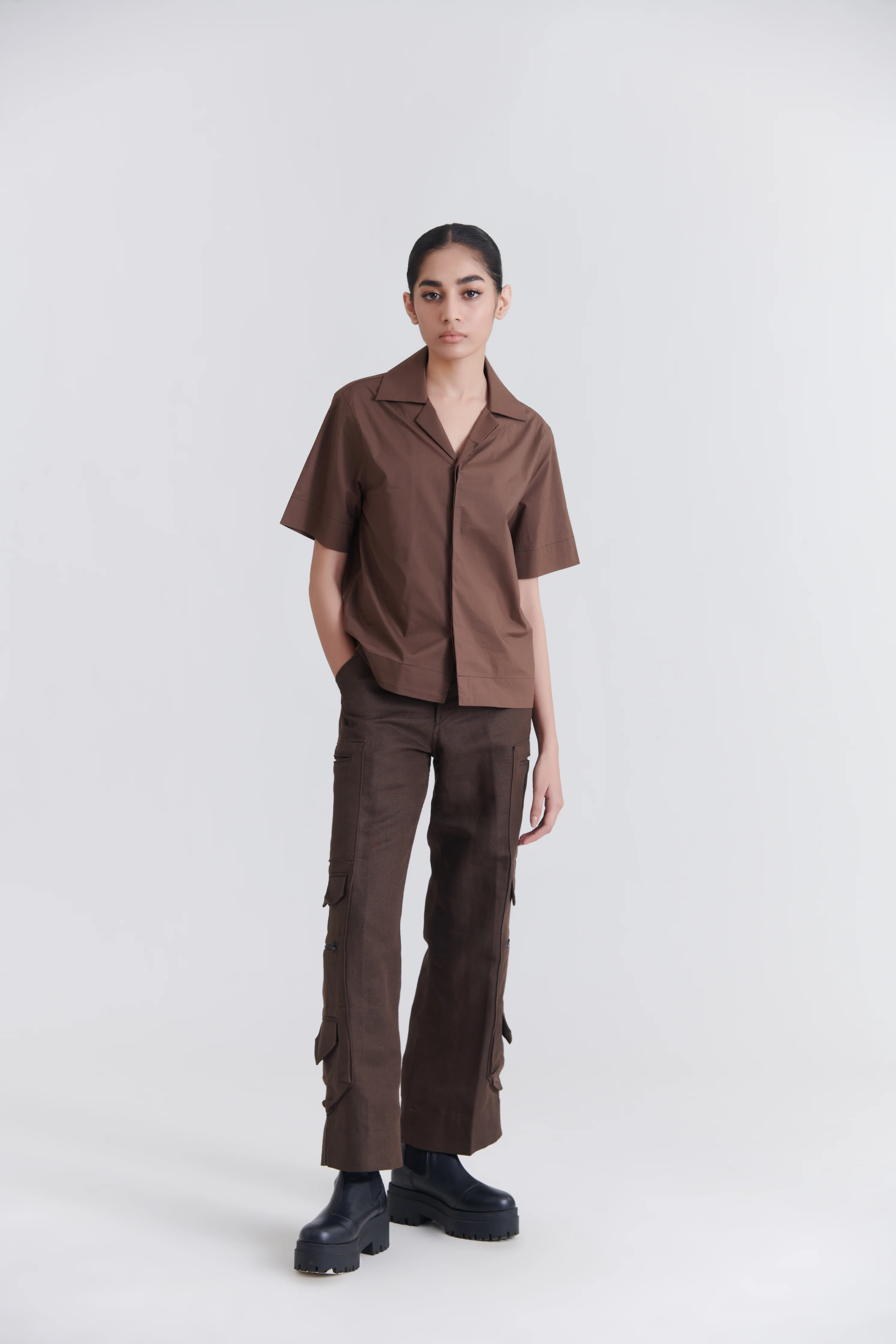 Unisex Brown Pandan Resort Cotton Shirt - Image 4